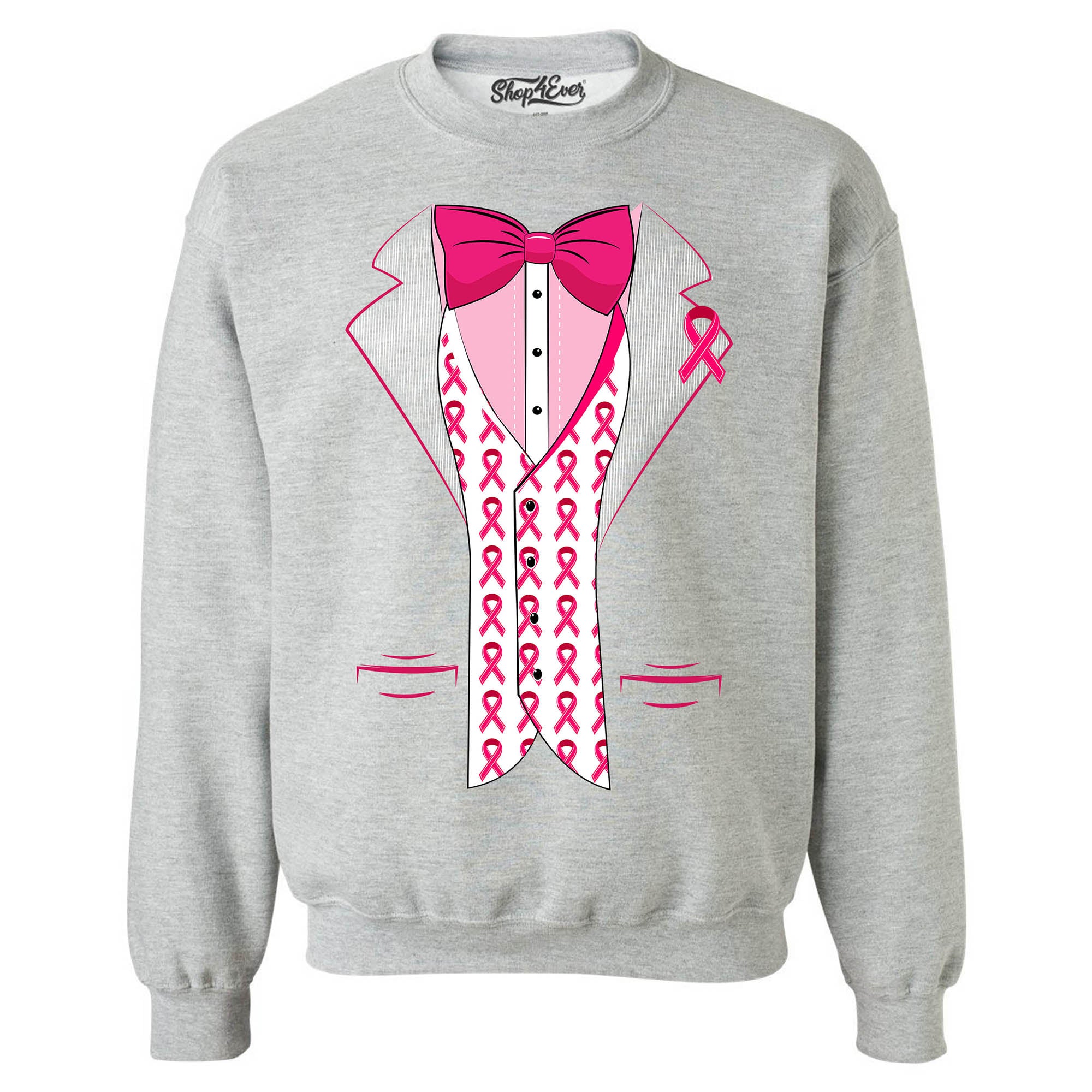 Breast Cancer Tuxedo Support Awareness Crewneck Sweatshirts