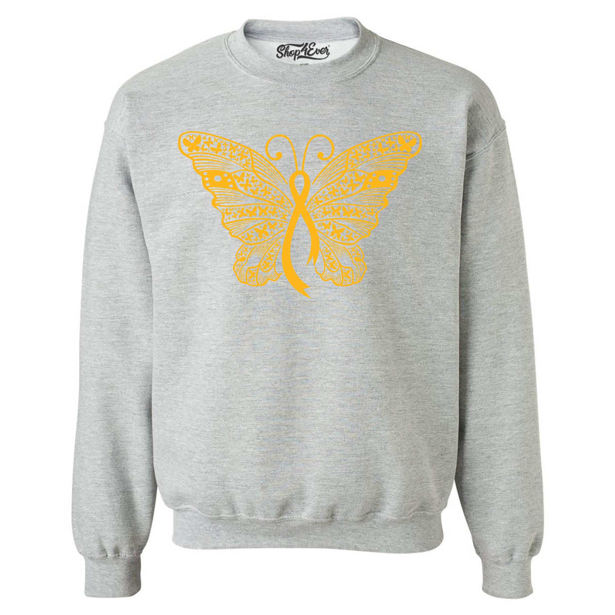 Gold Ribbon Butterfly Childhood Cancer Awareness Crewneck Sweatshirts
