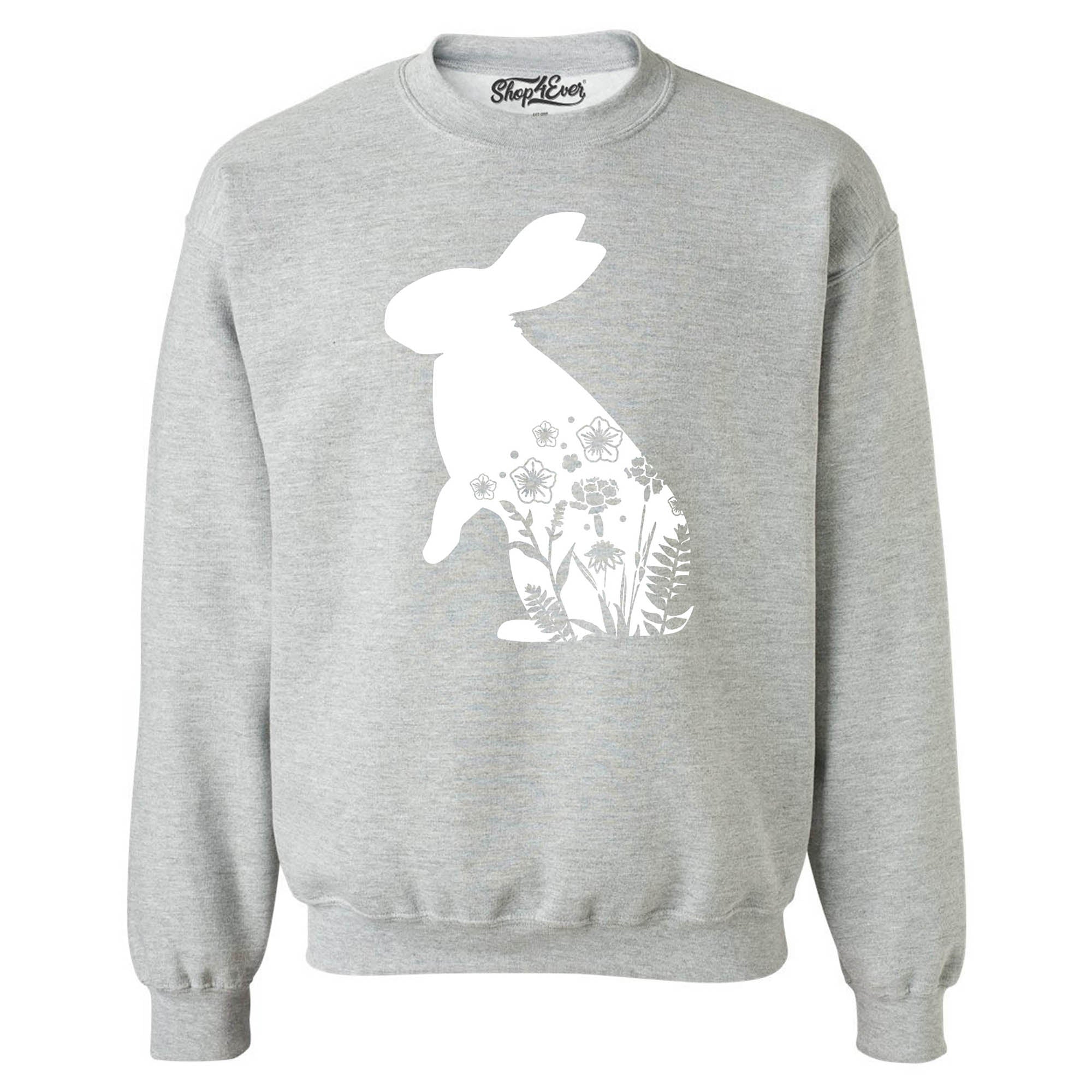 Floral Easter Bunny Rabbit with Spring Flowers Crewneck Sweatshirts