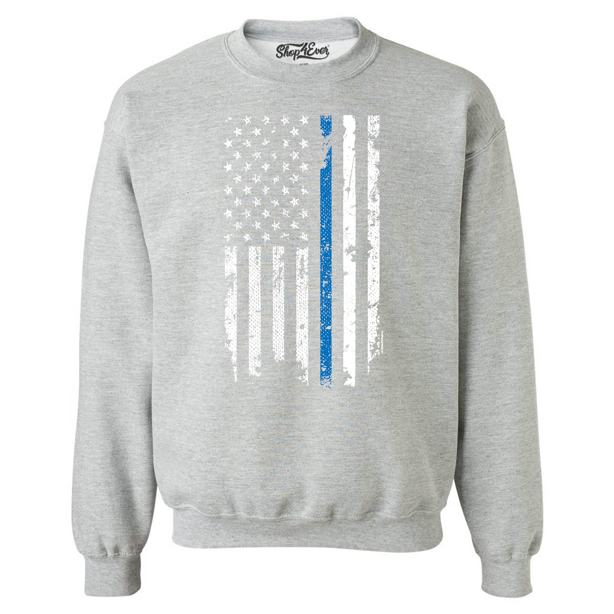 Police Officer American Flag Blue Line USA Law Enforcement Crewneck Sweatshirts