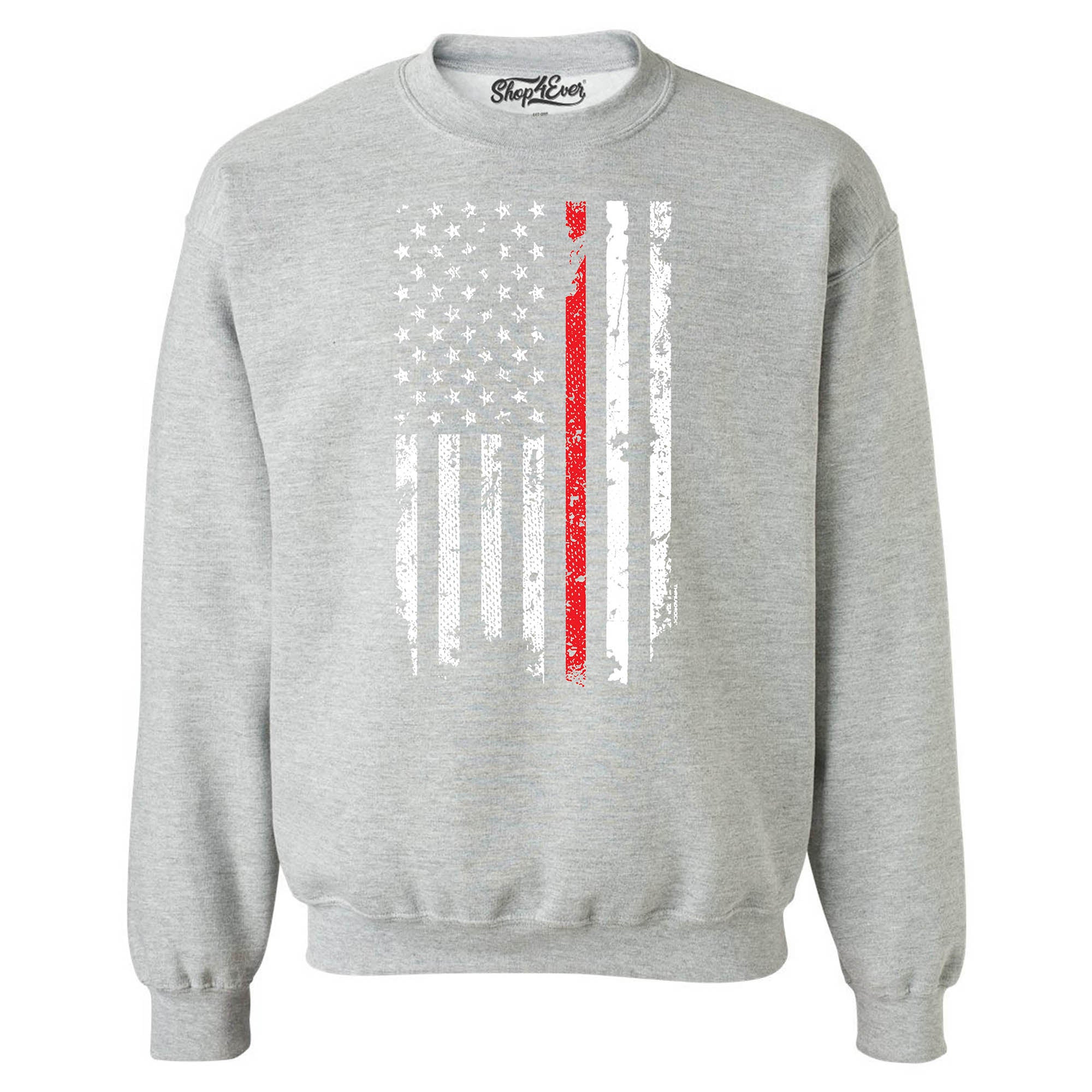 Firefighter American Flag Red Line Stripe USA 4th of July Crewneck Sweatshirts