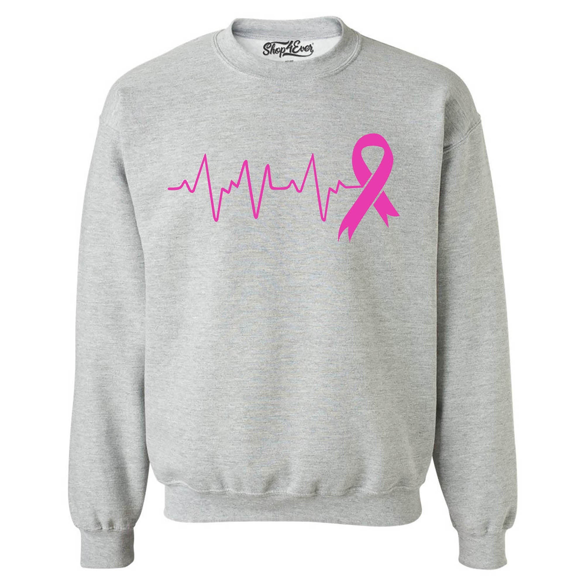 Heartbeat Pink Ribbon Breast Cancer Awareness Crewneck Sweatshirts