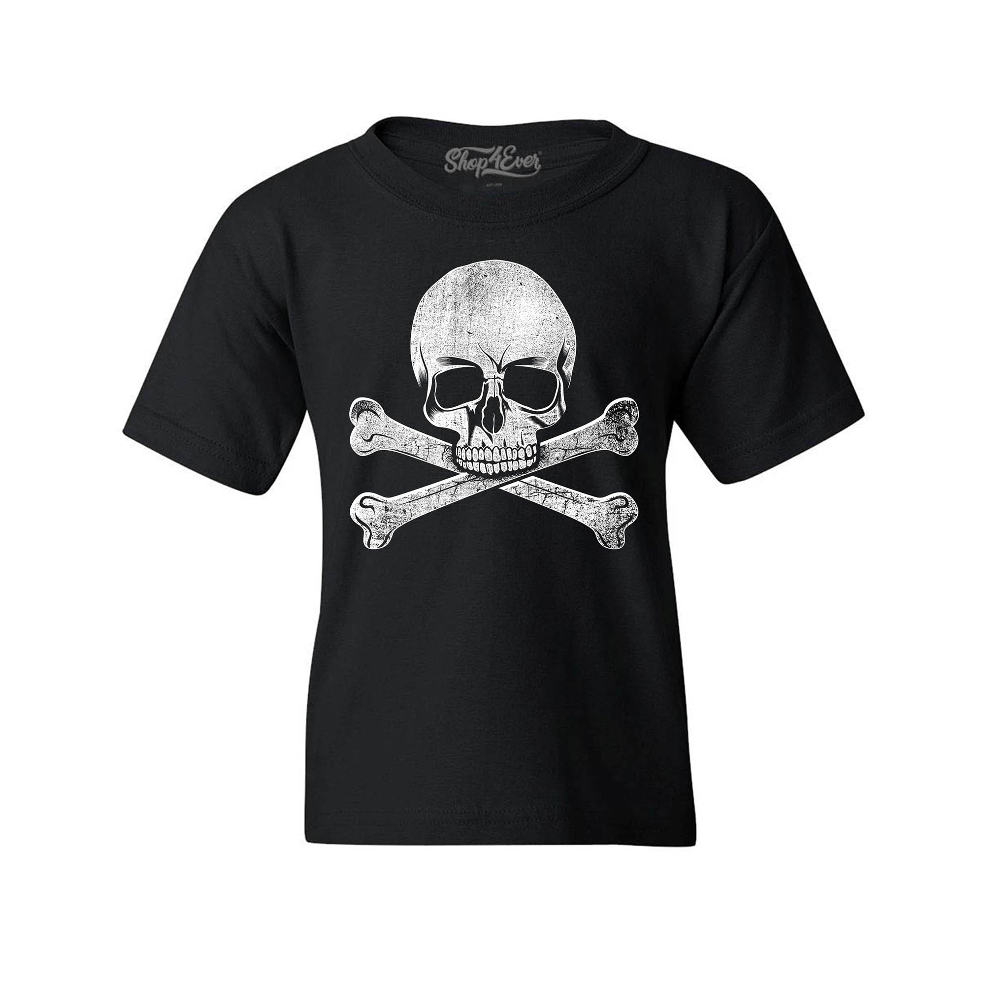 Distressed White Skull and Crossbones Youth's T-Shirt Child Kids Tee