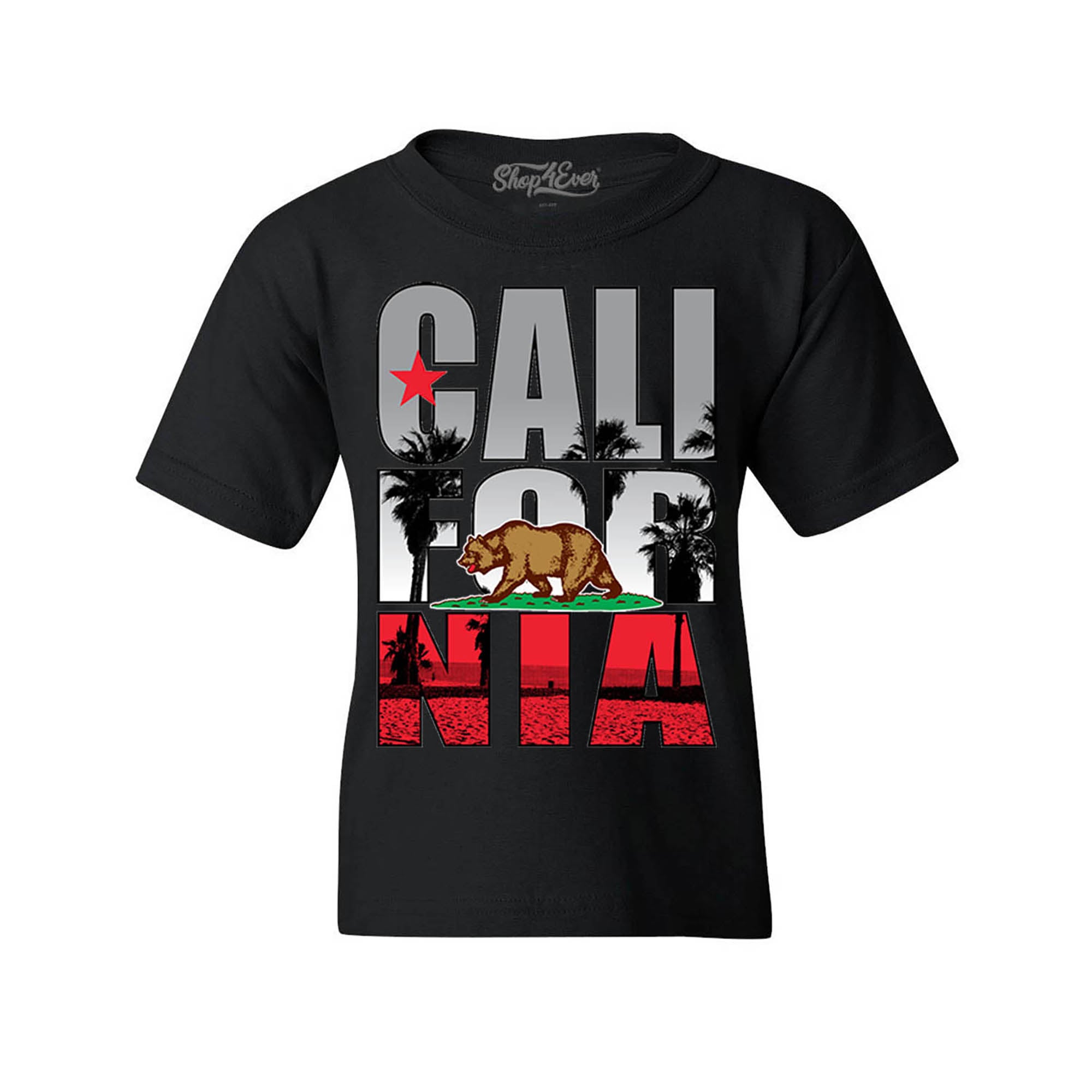 California Beach Palm Tree Youth's T-Shirt Child Kids Cali Flag Shirts