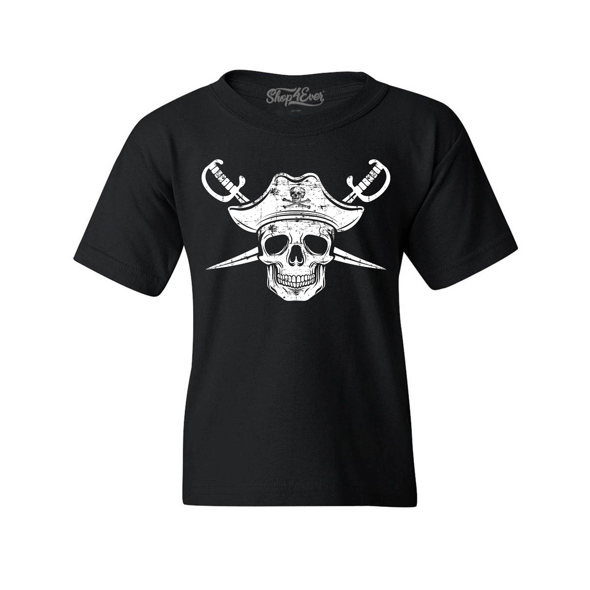 White Pirate Captain Skull with Scimitars Youth's T-Shirt Child Kids Tee