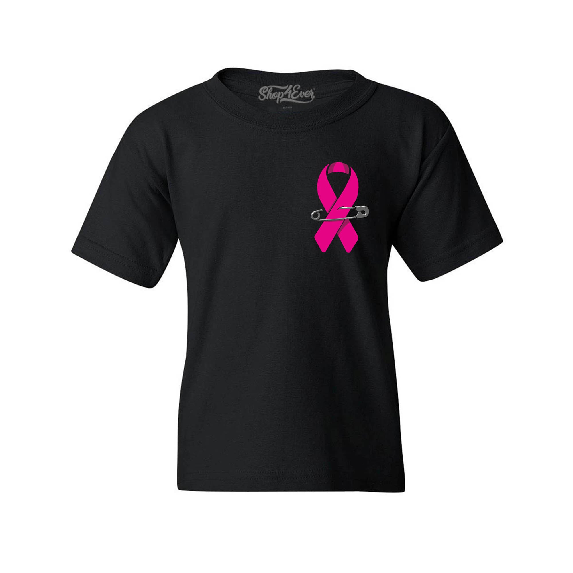 Pink Breast Cancer Ribbon Pin Youth's T-Shirt Support Awareness Child's Tee