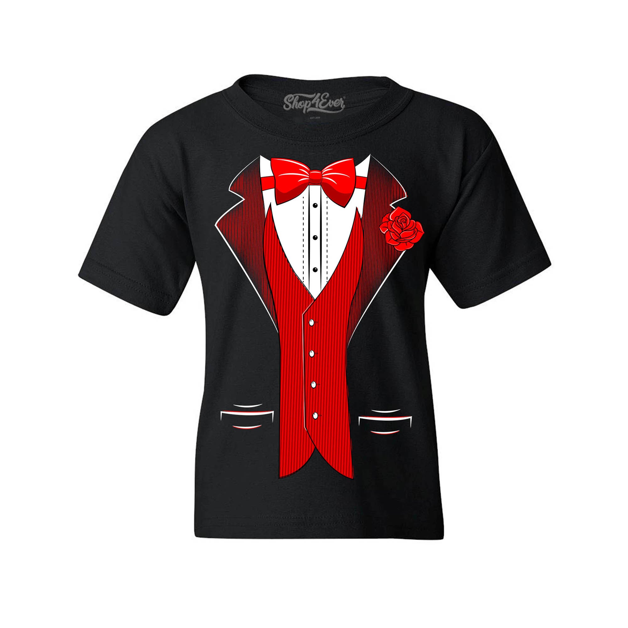 Classic Tuxedo with Red Rose Youth's T-Shirt Party Costume Shirts