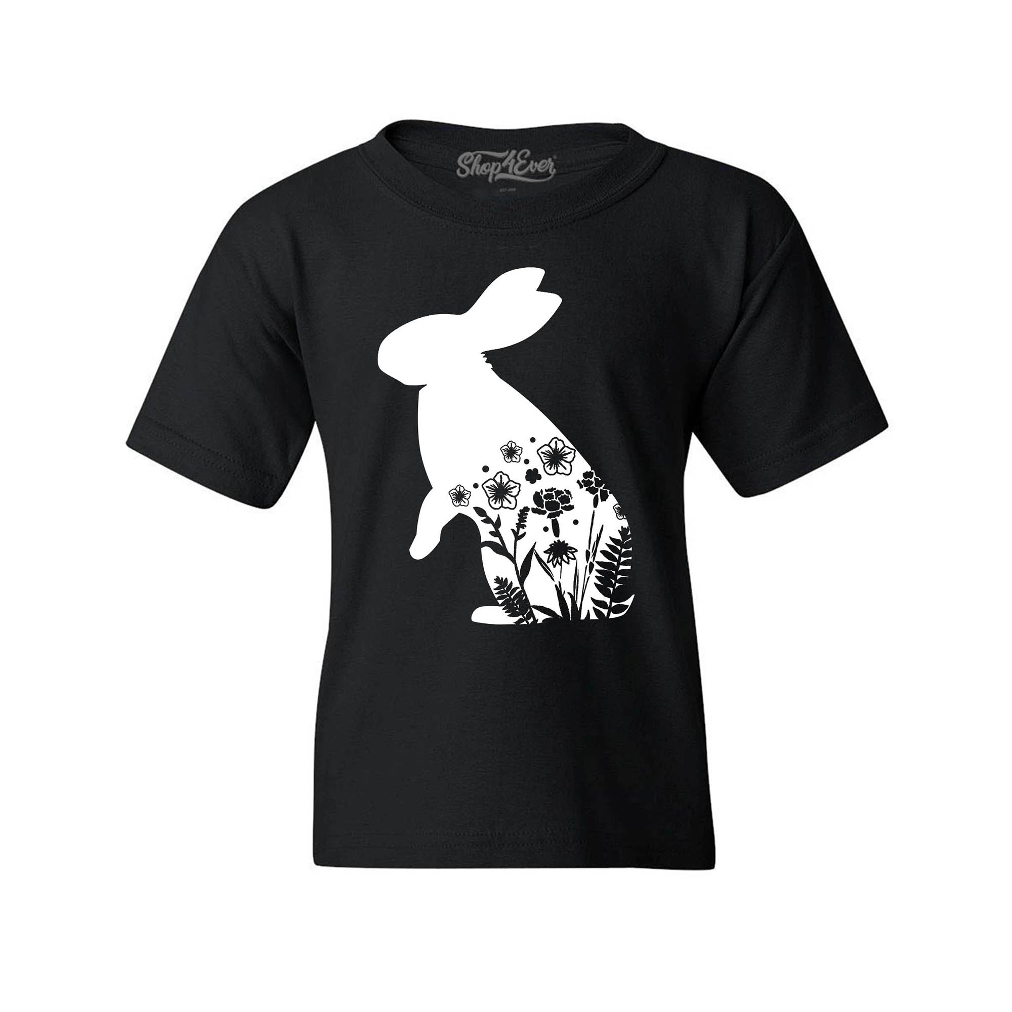 Floral Easter Bunny Rabbit with Spring Flowers Youth's T-Shirt Child Kids Tee