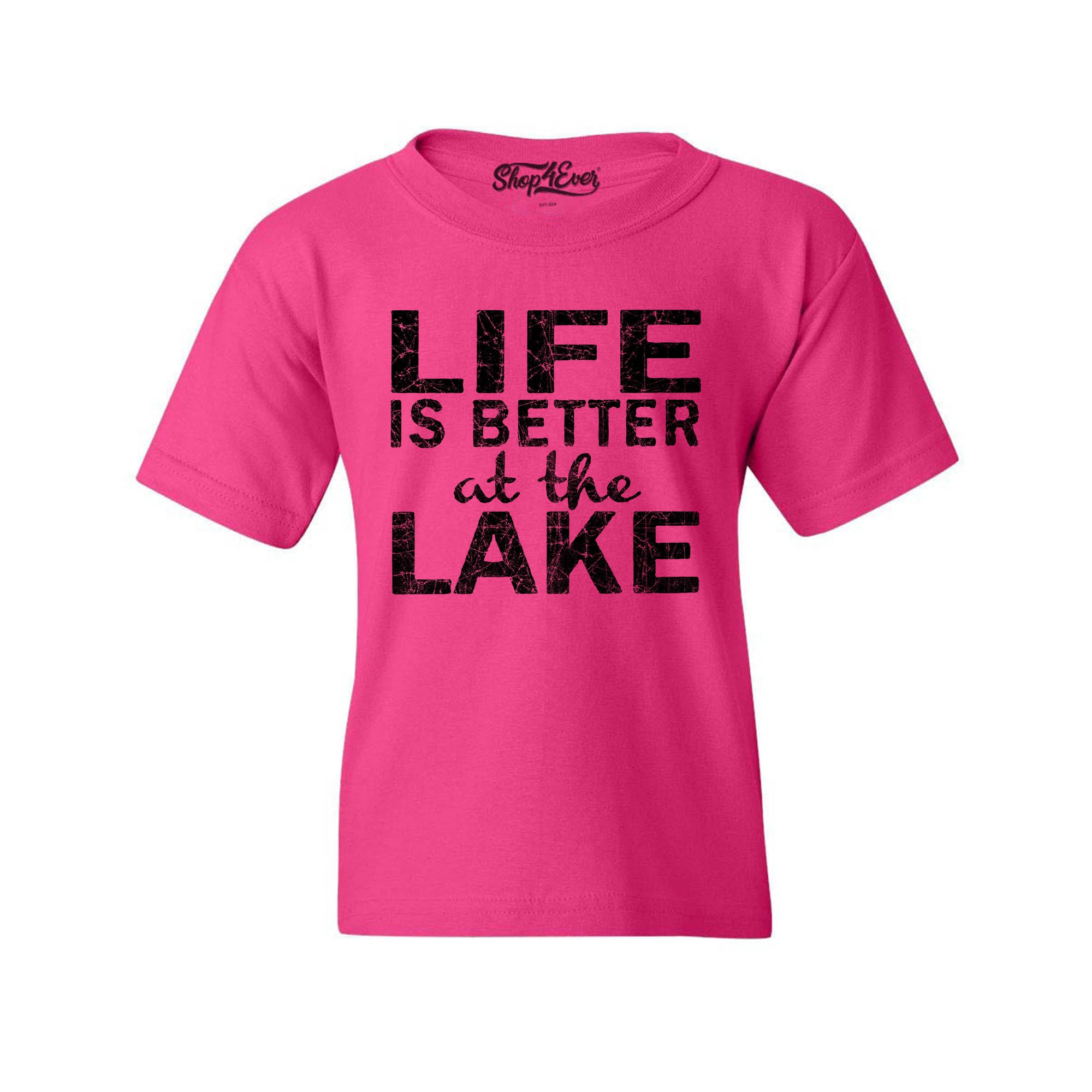 Life is Better at The Lake Black Youth's T-Shirt Sayings Kids Child Tee Shirts