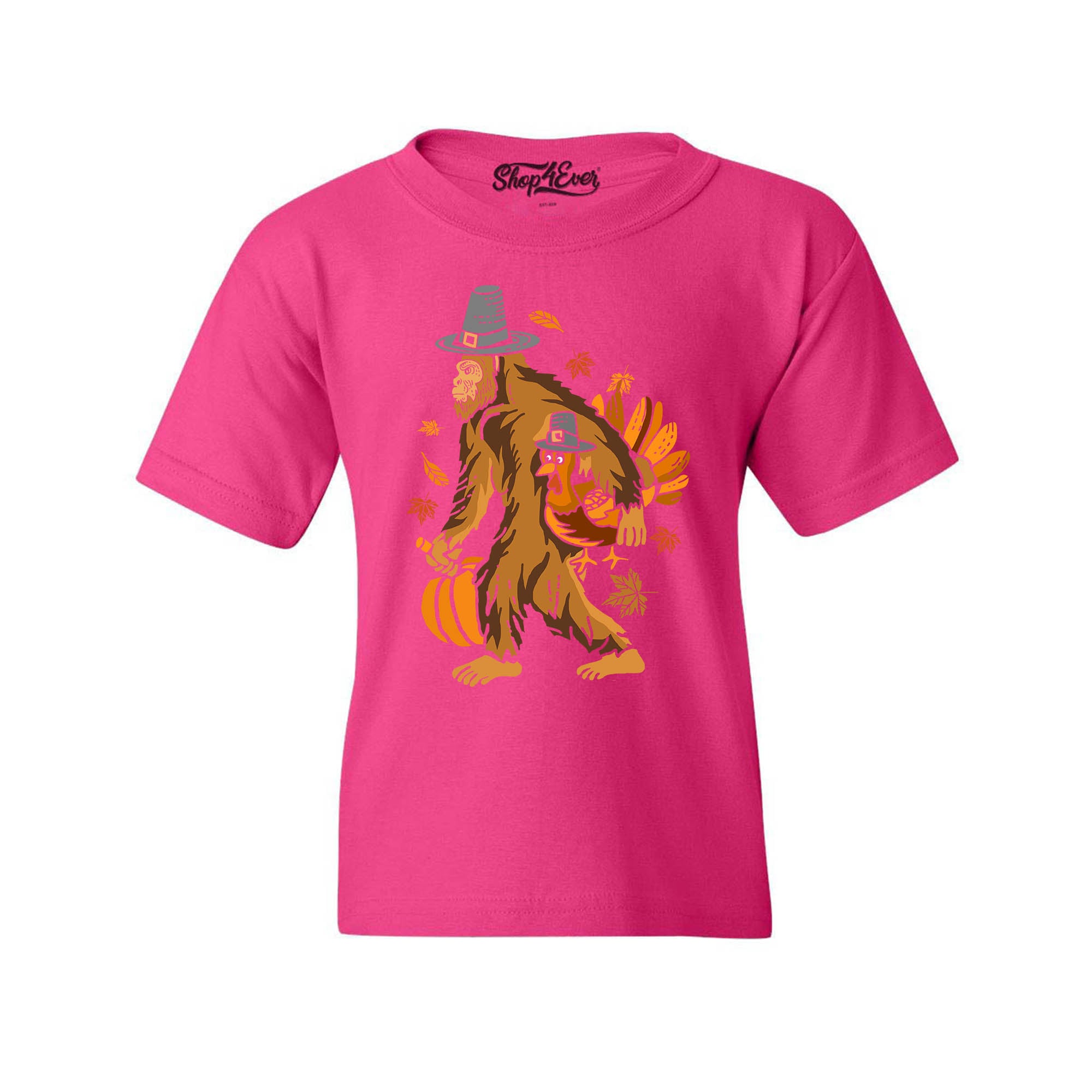 Bigfoot Pilgrim Turkey Pumpkin Thanksgiving Sasquatch Child's T-Shirt Kids Tee