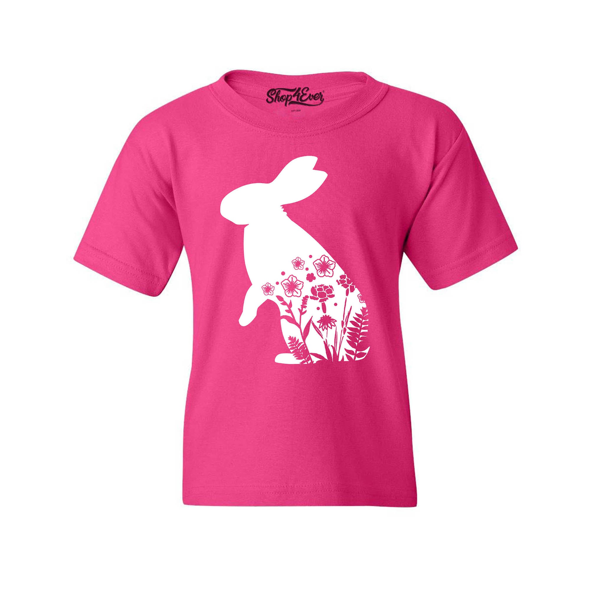 Floral Easter Bunny Rabbit with Spring Flowers Youth's T-Shirt Child Kids Tee
