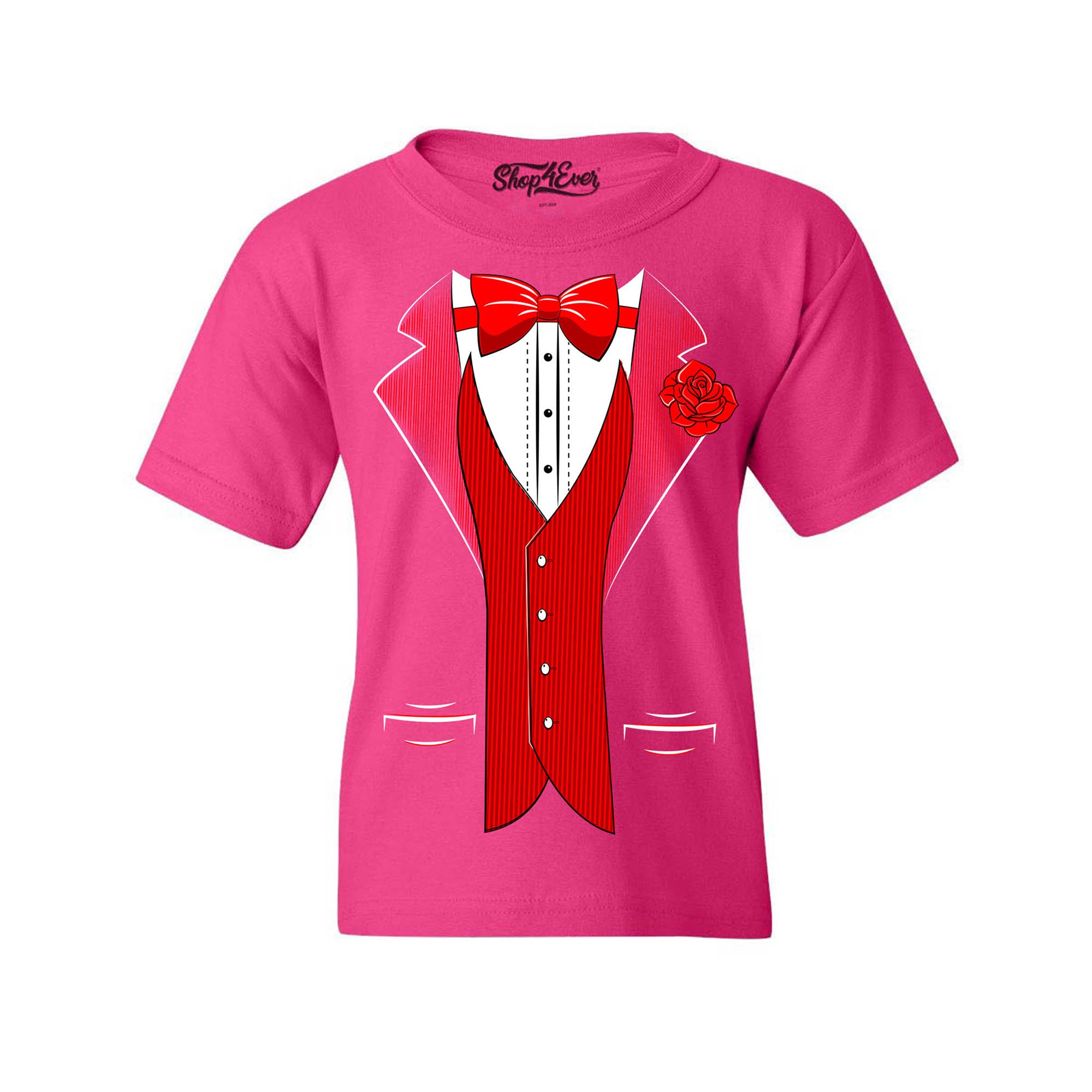 Classic Tuxedo with Red Rose Youth's T-Shirt Party Costume Shirts