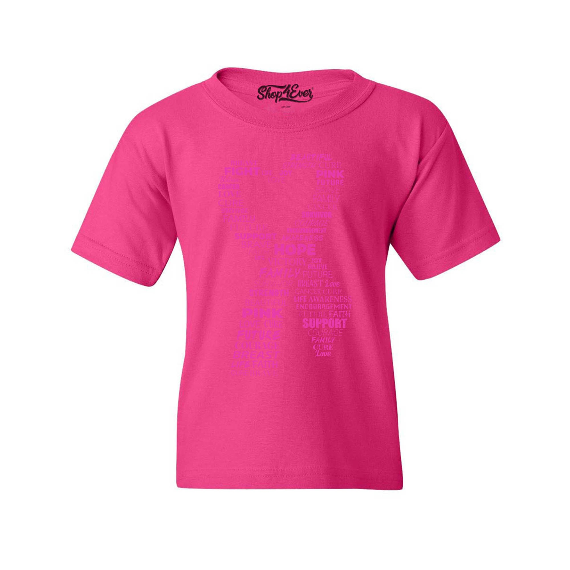 Pink Heart Ribbon Montage Breast Cancer Word Cloud Youth's T-Shirt