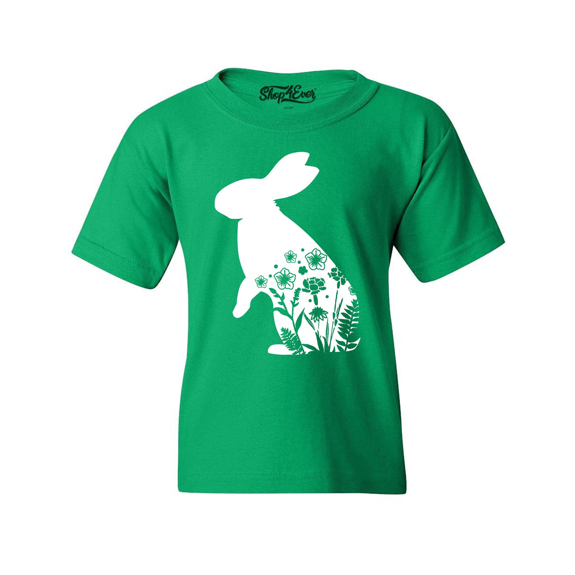 Floral Easter Bunny Rabbit with Spring Flowers Youth's T-Shirt Child Kids Tee