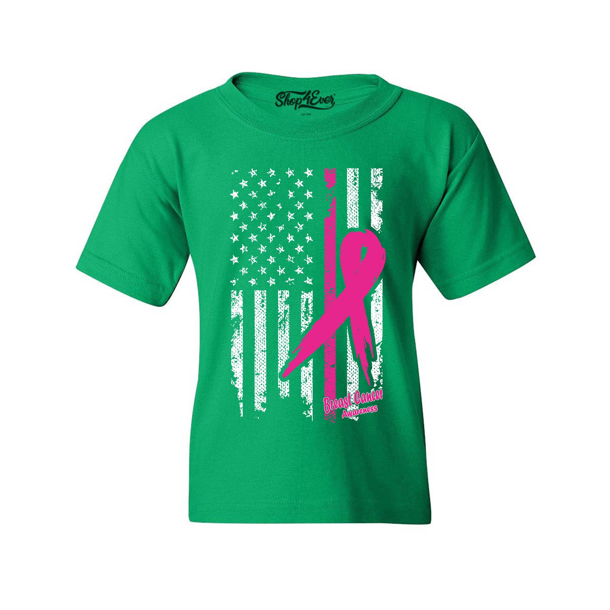 Pink Breast Cancer Ribbon American Flag Youth's T-Shirt Support Awareness Child's Tee