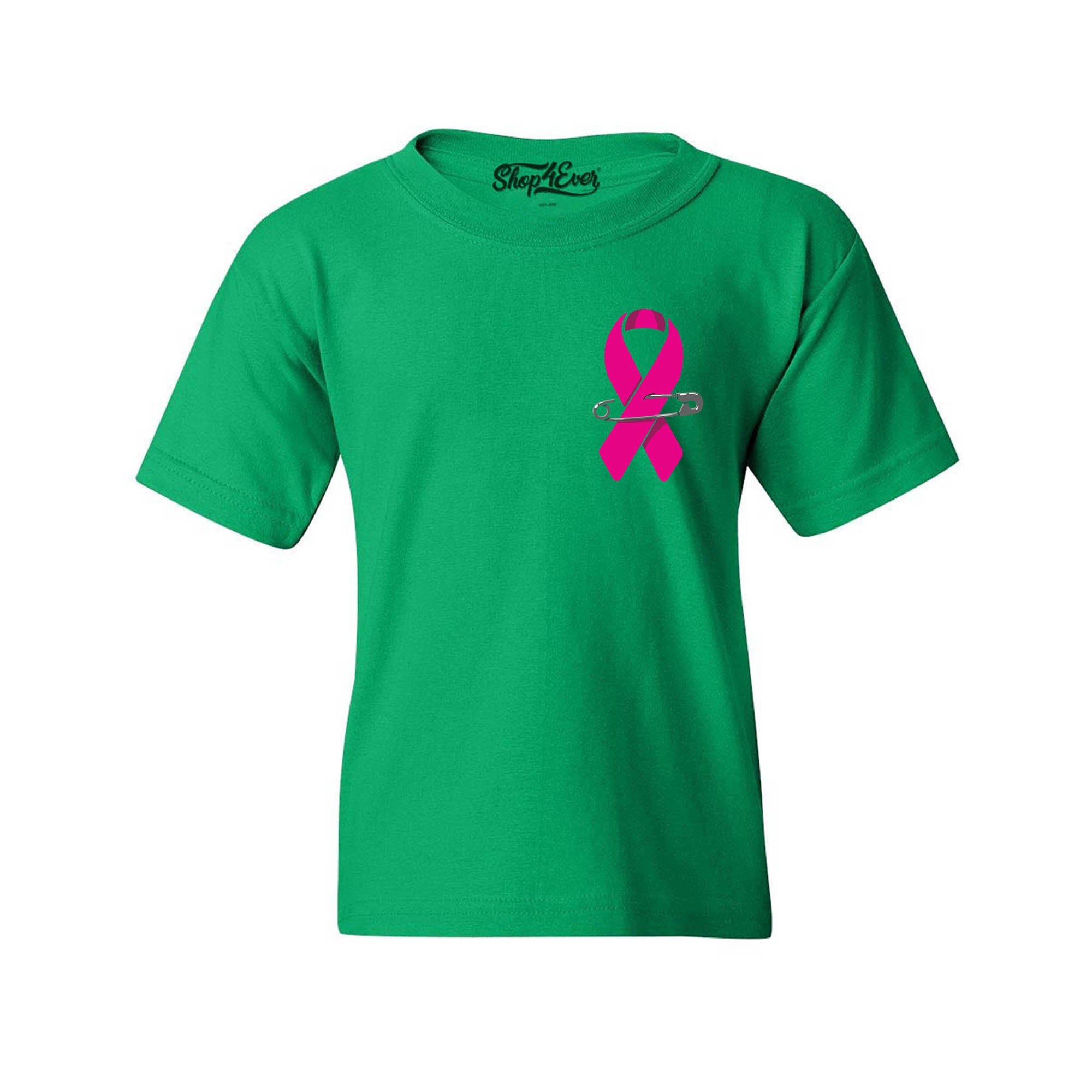 Pink Breast Cancer Ribbon Pin Youth's T-Shirt Support Awareness Child's Tee