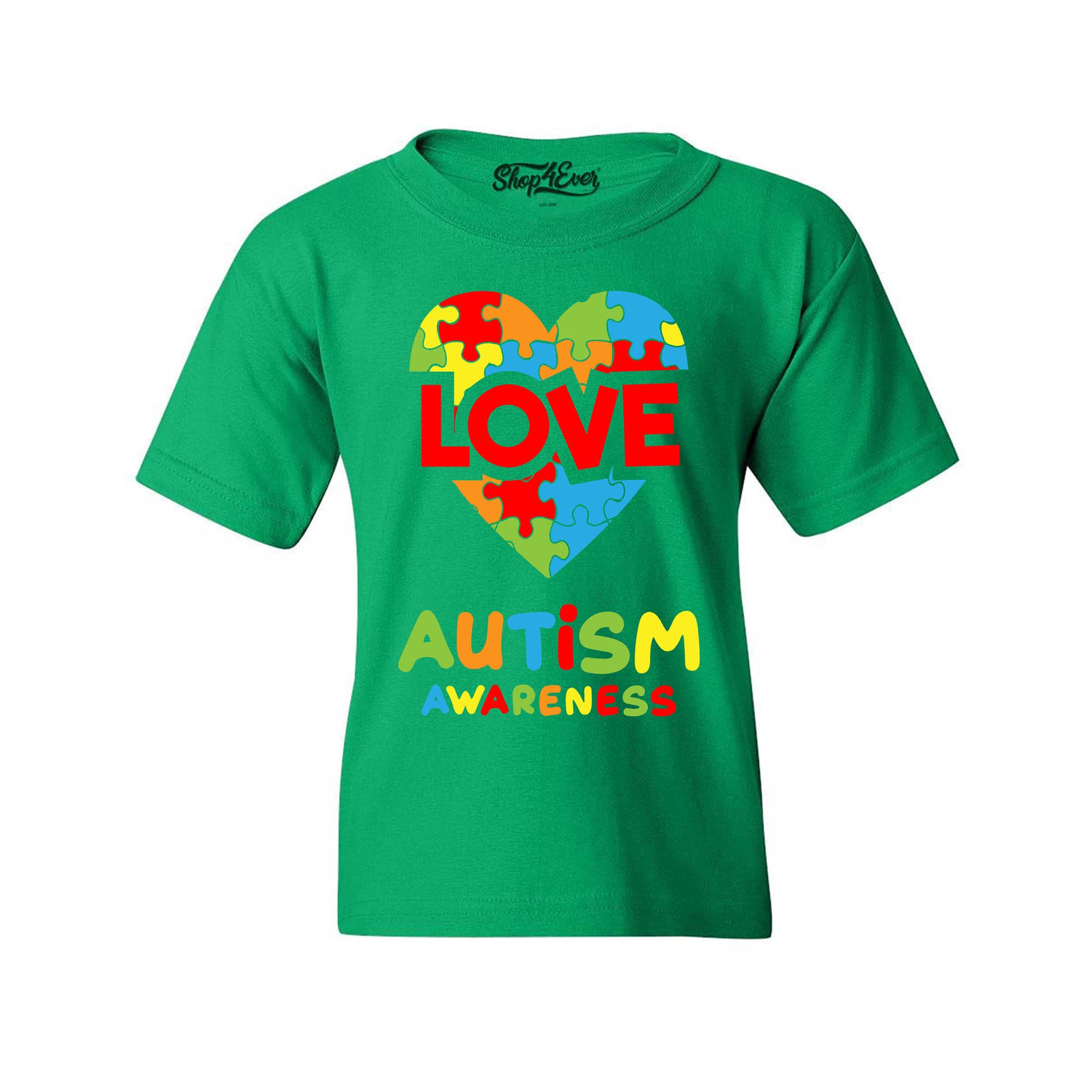 Autism Awareness Love with Puzzled Heart Child's T-Shirt Kids Tee