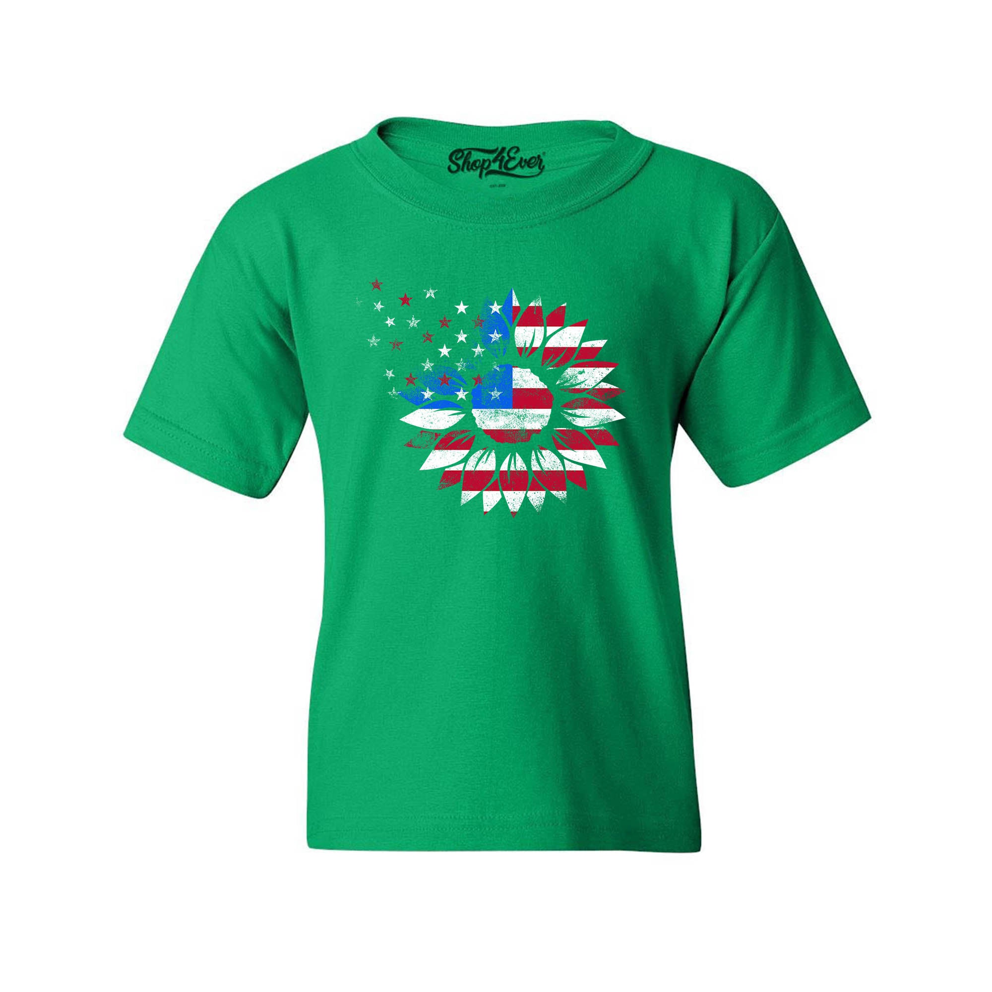 American Flag Sunflower Flower Star 4th of July Child's T-Shirt Kids Tee