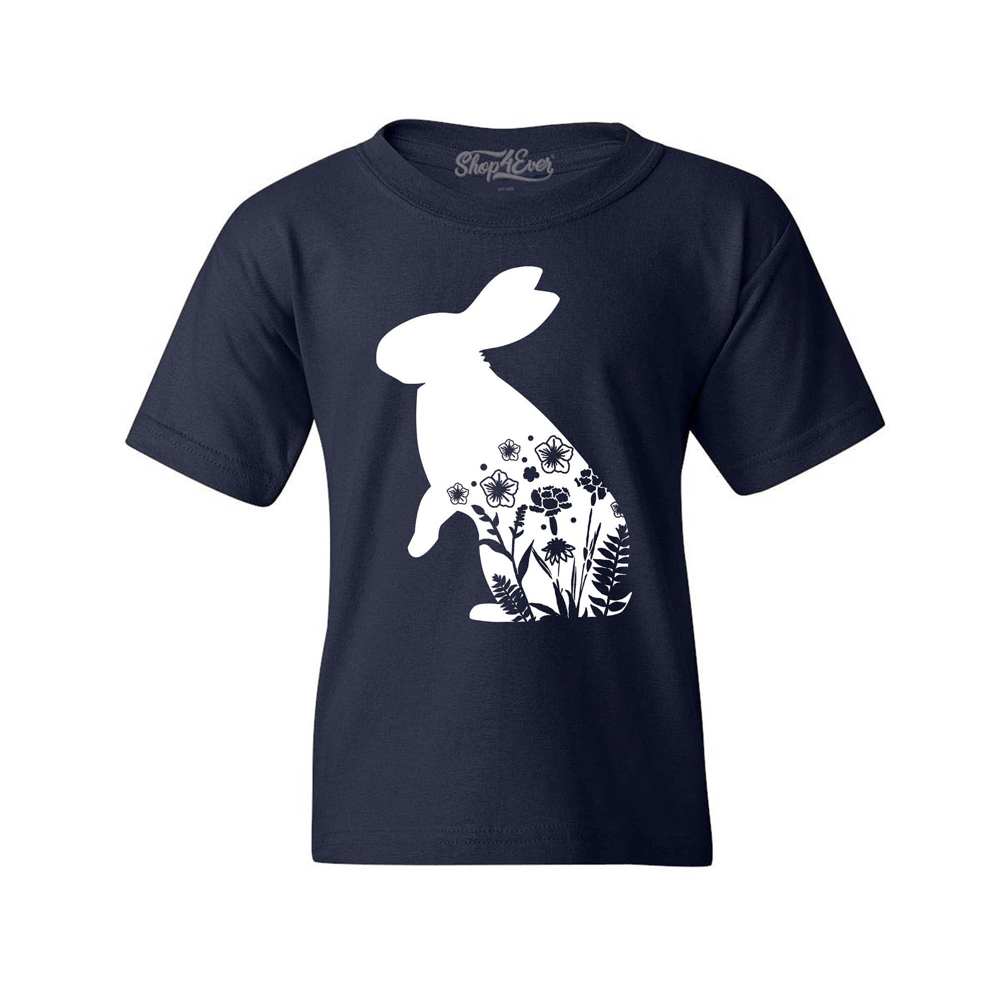 Floral Easter Bunny Rabbit with Spring Flowers Youth's T-Shirt Child Kids Tee