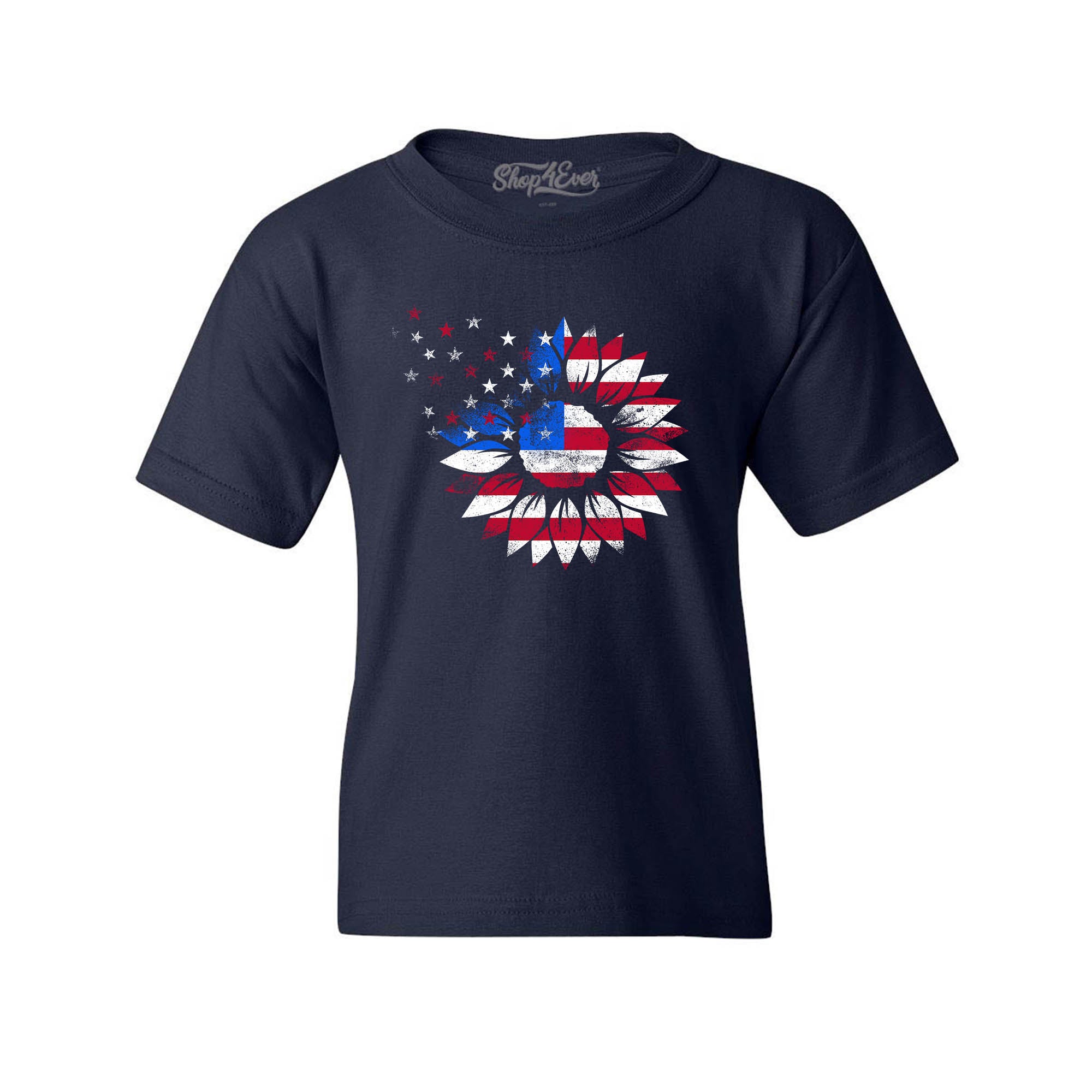 American Flag Sunflower Flower Star 4th of July Child's T-Shirt Kids Tee