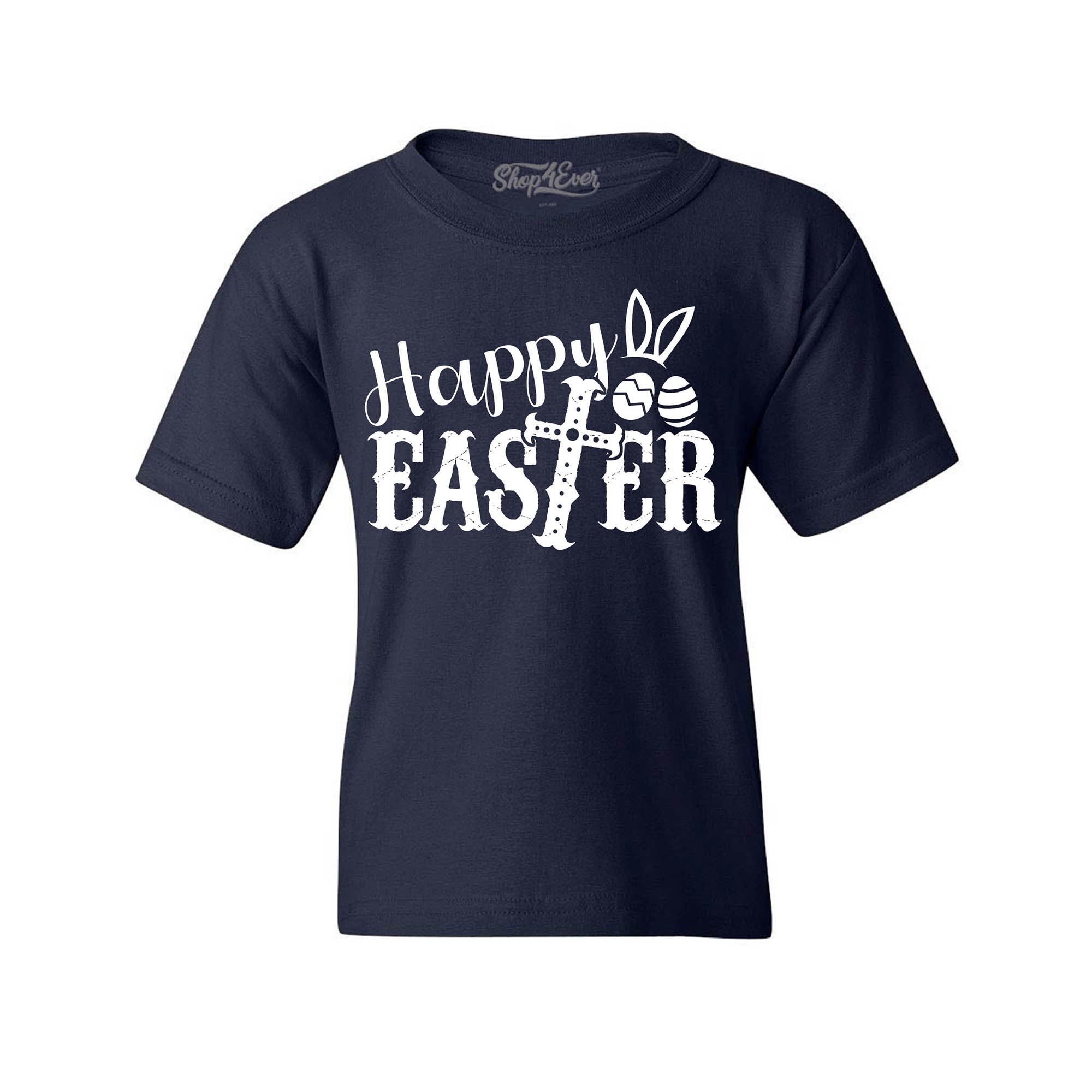 Happy Easter with Cross Youth's T-Shirt Spring Child Kids Tee