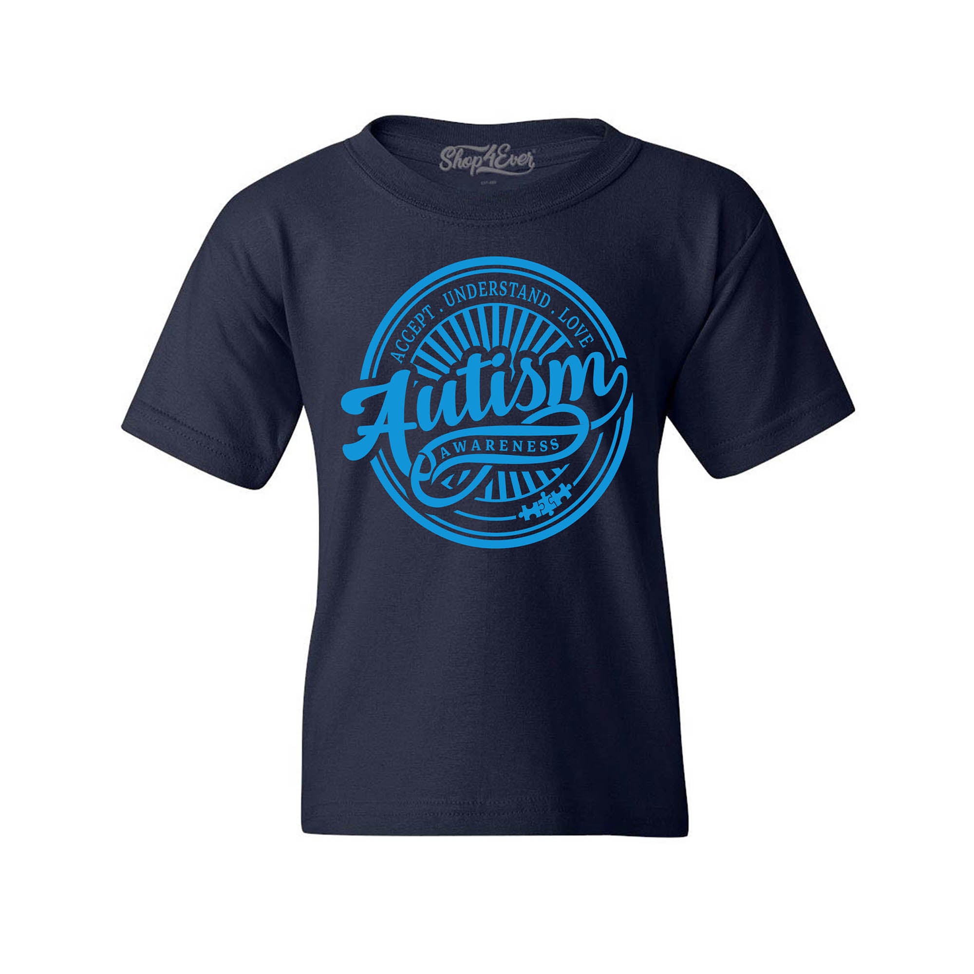 Autism Awareness Accept Understand Love Blue Circle Child's T-Shirt Kids Tee