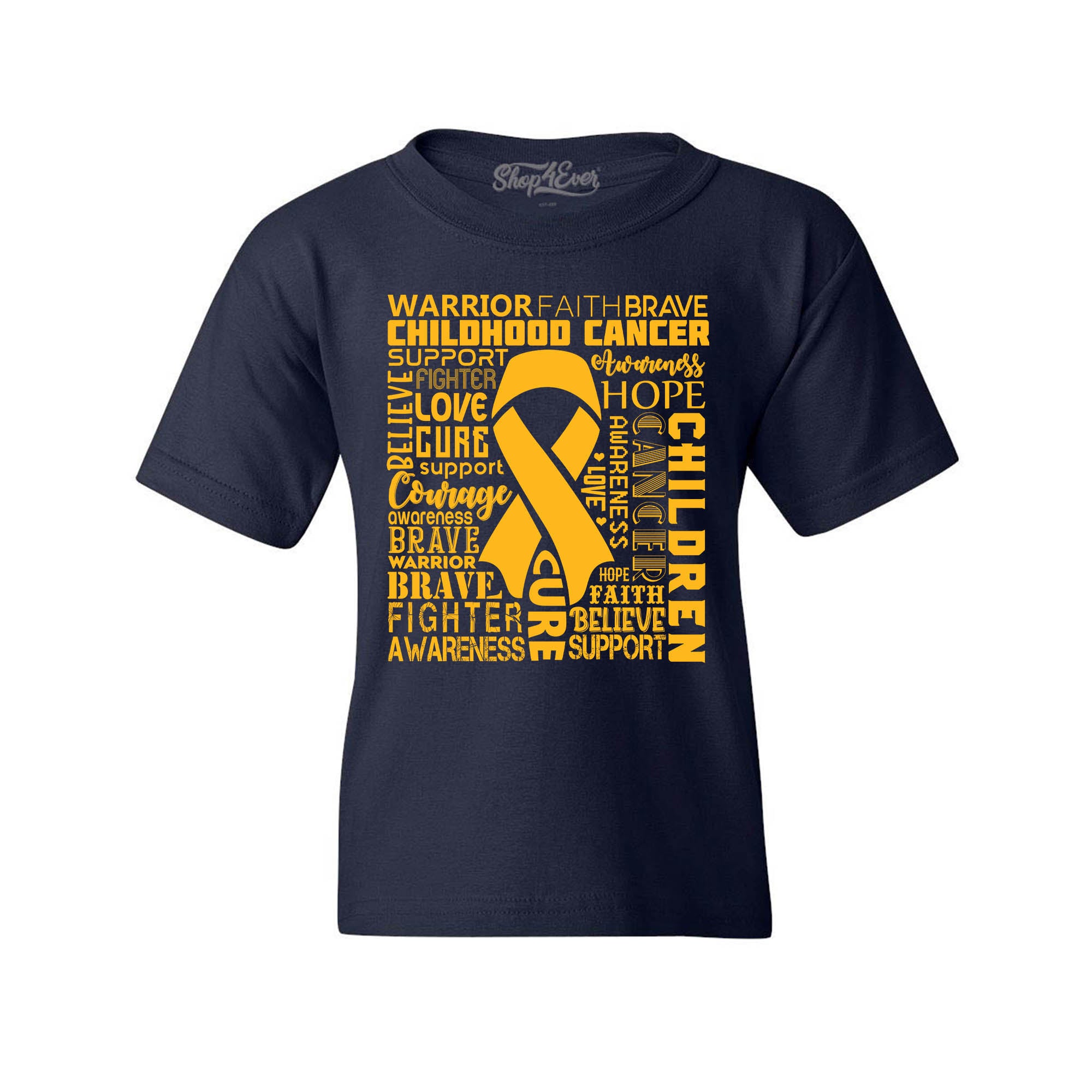Childhood Cancer Awareness Gold Ribbon Word Cloud Child's T-Shirt Kids Tee
