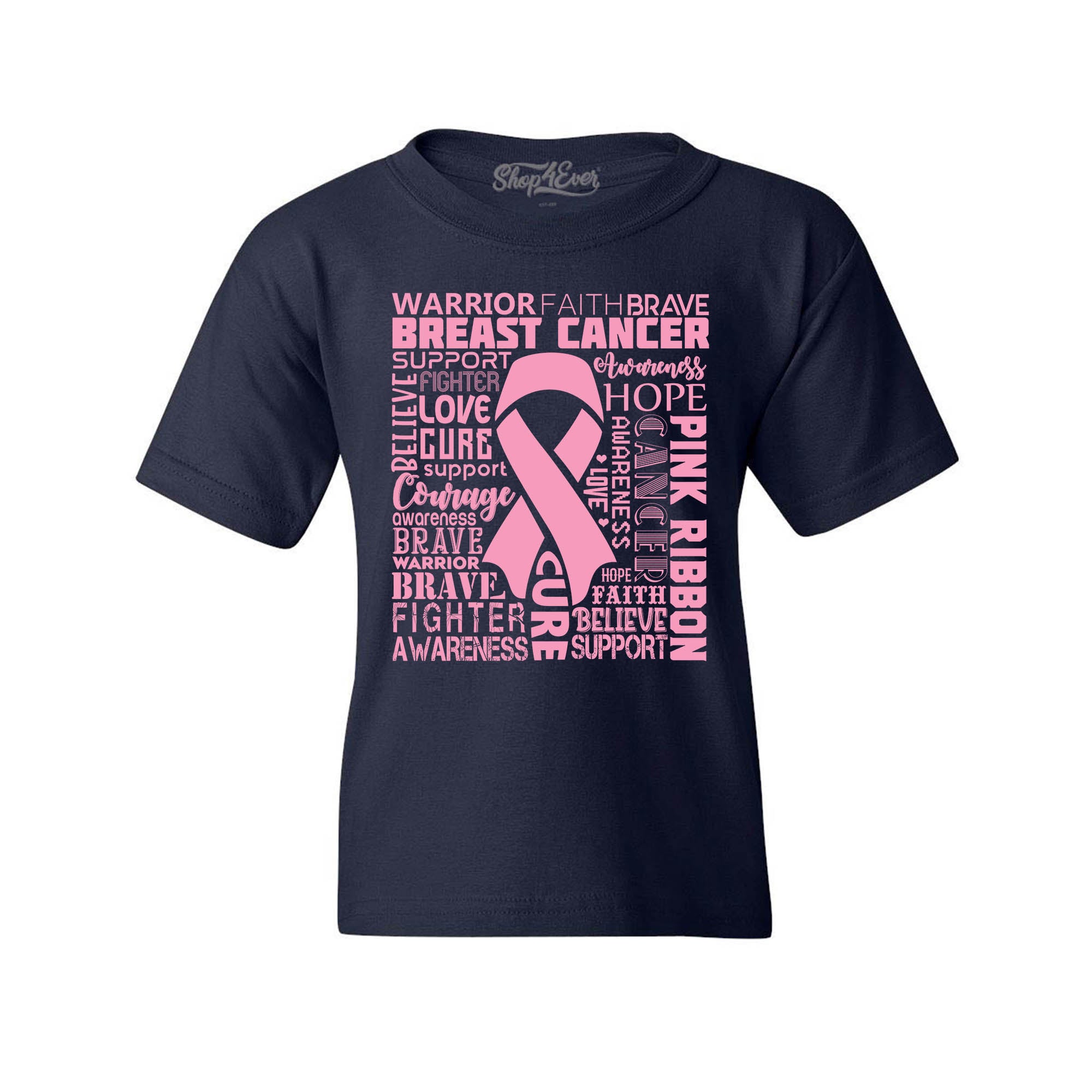 Breast Cancer Awareness Pink Ribbon Word Cloud Child's T-Shirt Kids Tee