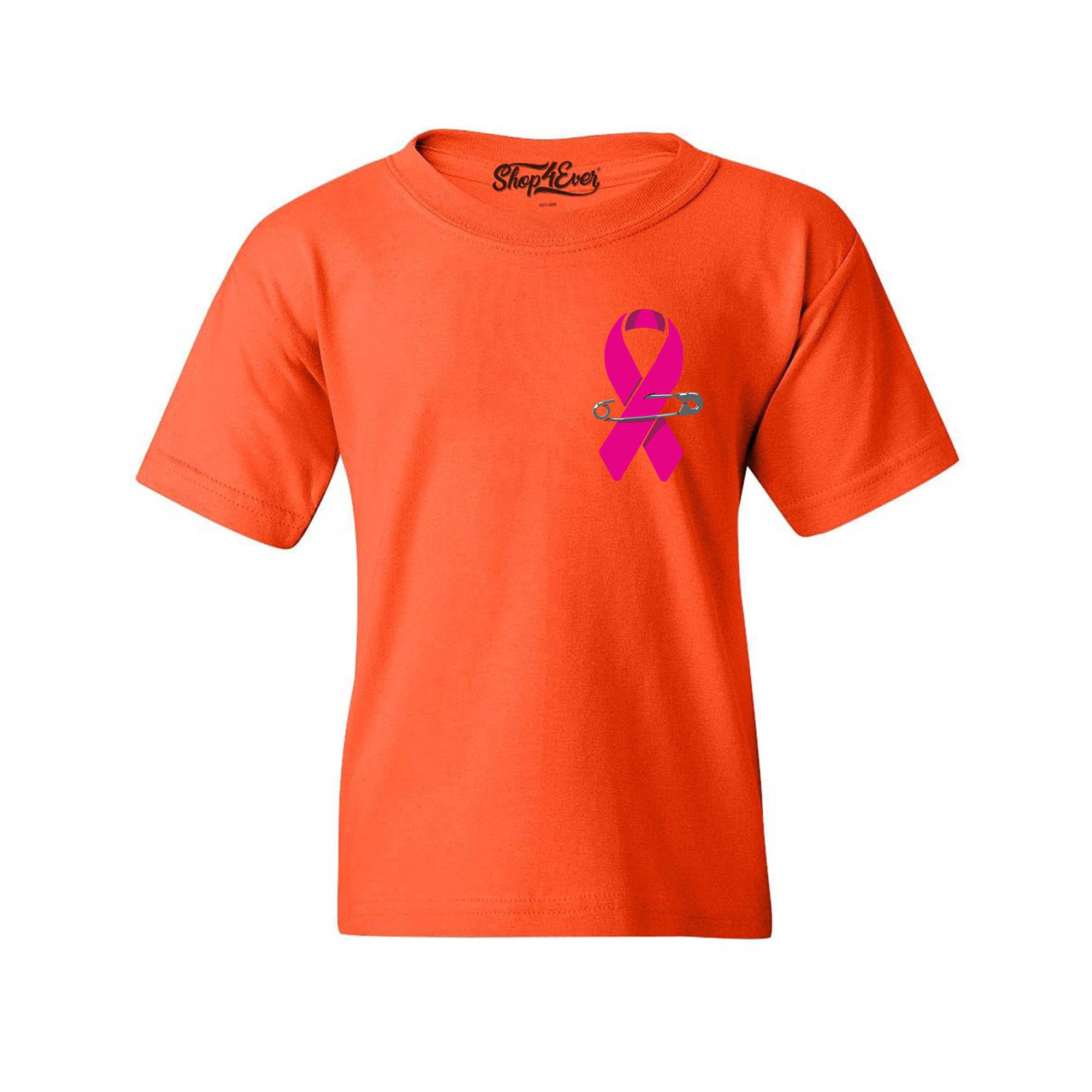 Pink Breast Cancer Ribbon Pin Youth's T-Shirt Support Awareness Child's Tee