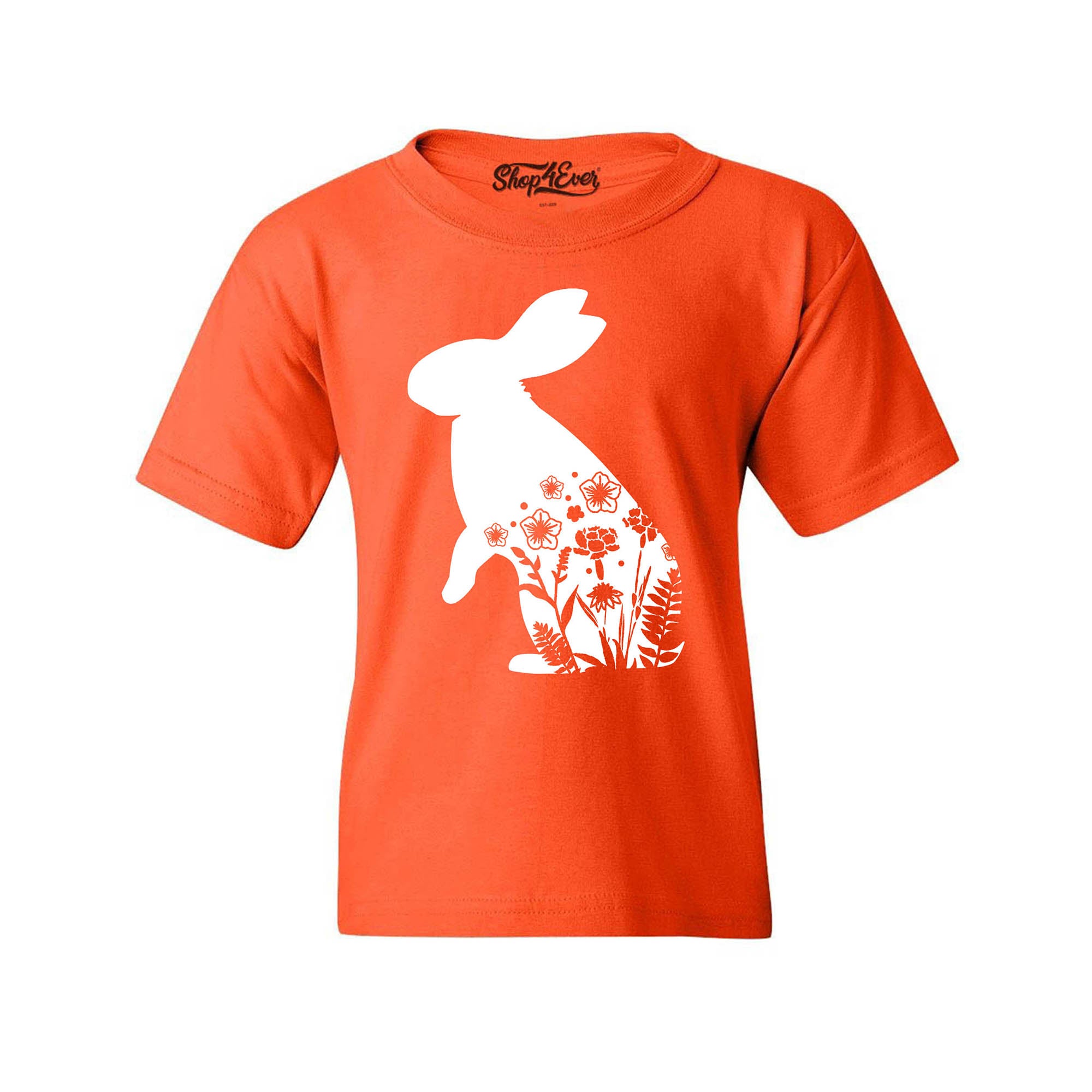 Floral Easter Bunny Rabbit with Spring Flowers Youth's T-Shirt Child Kids Tee