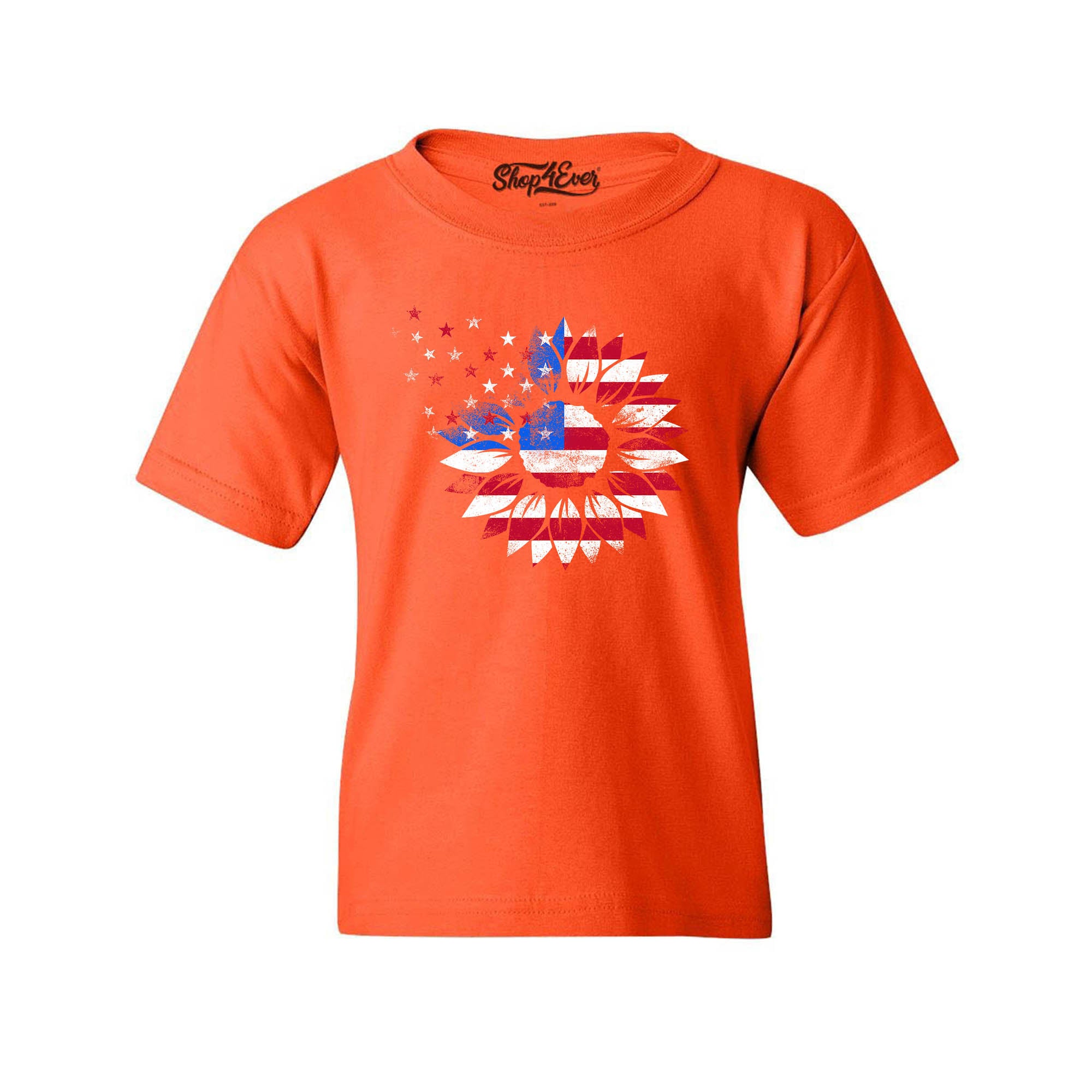 American Flag Sunflower Flower Star 4th of July Child's T-Shirt Kids Tee