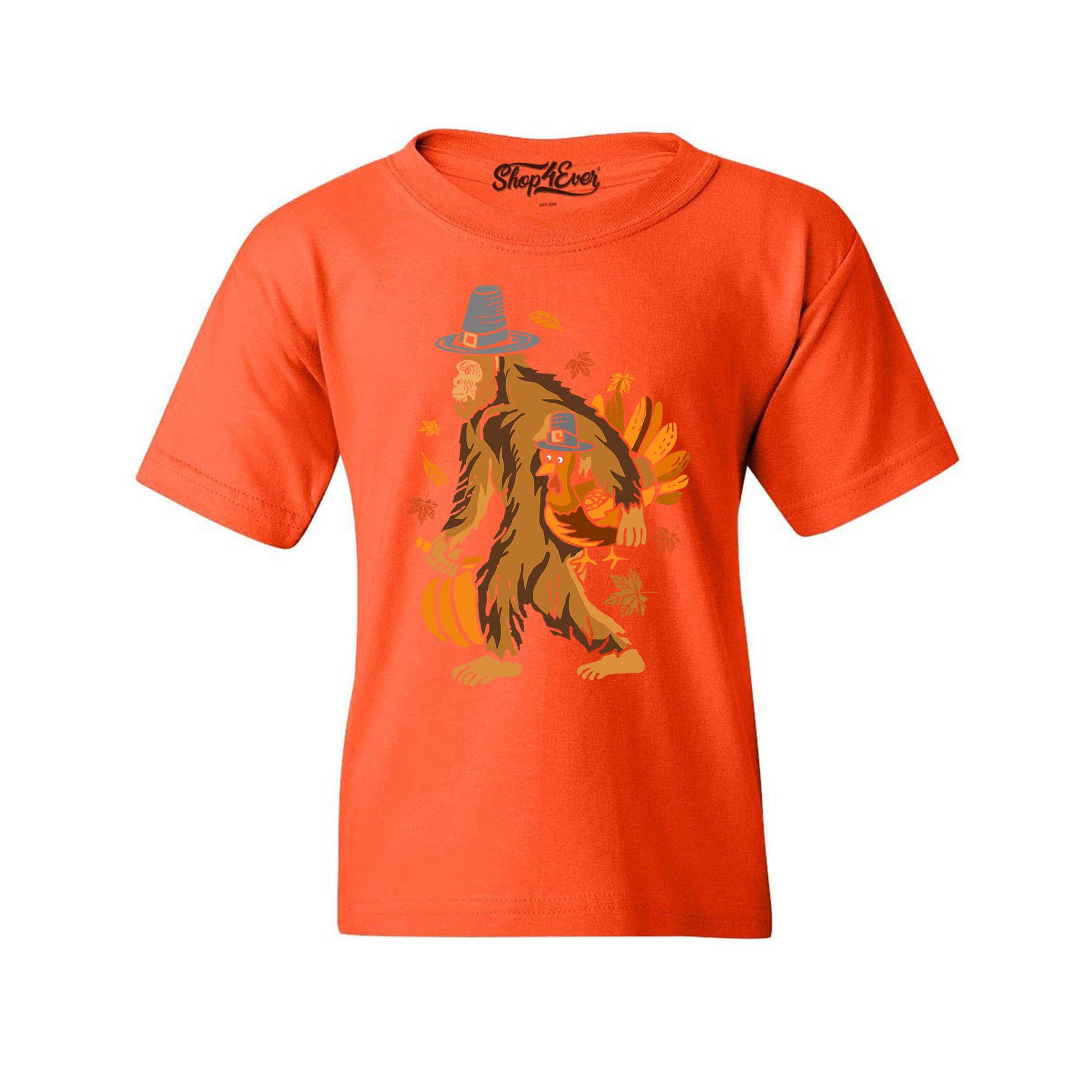 Bigfoot Pilgrim Turkey Pumpkin Thanksgiving Sasquatch Child's T-Shirt Kids Tee