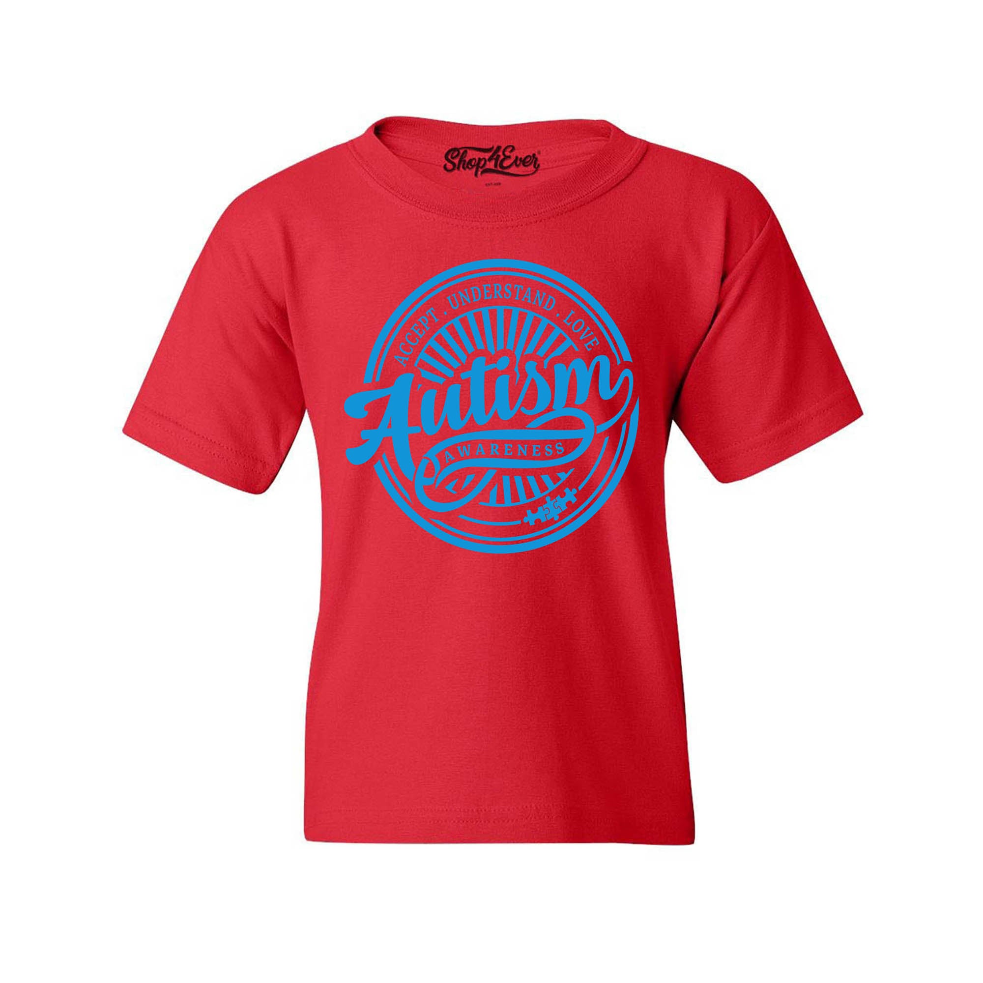 Autism Awareness Accept Understand Love Blue Circle Child's T-Shirt Kids Tee