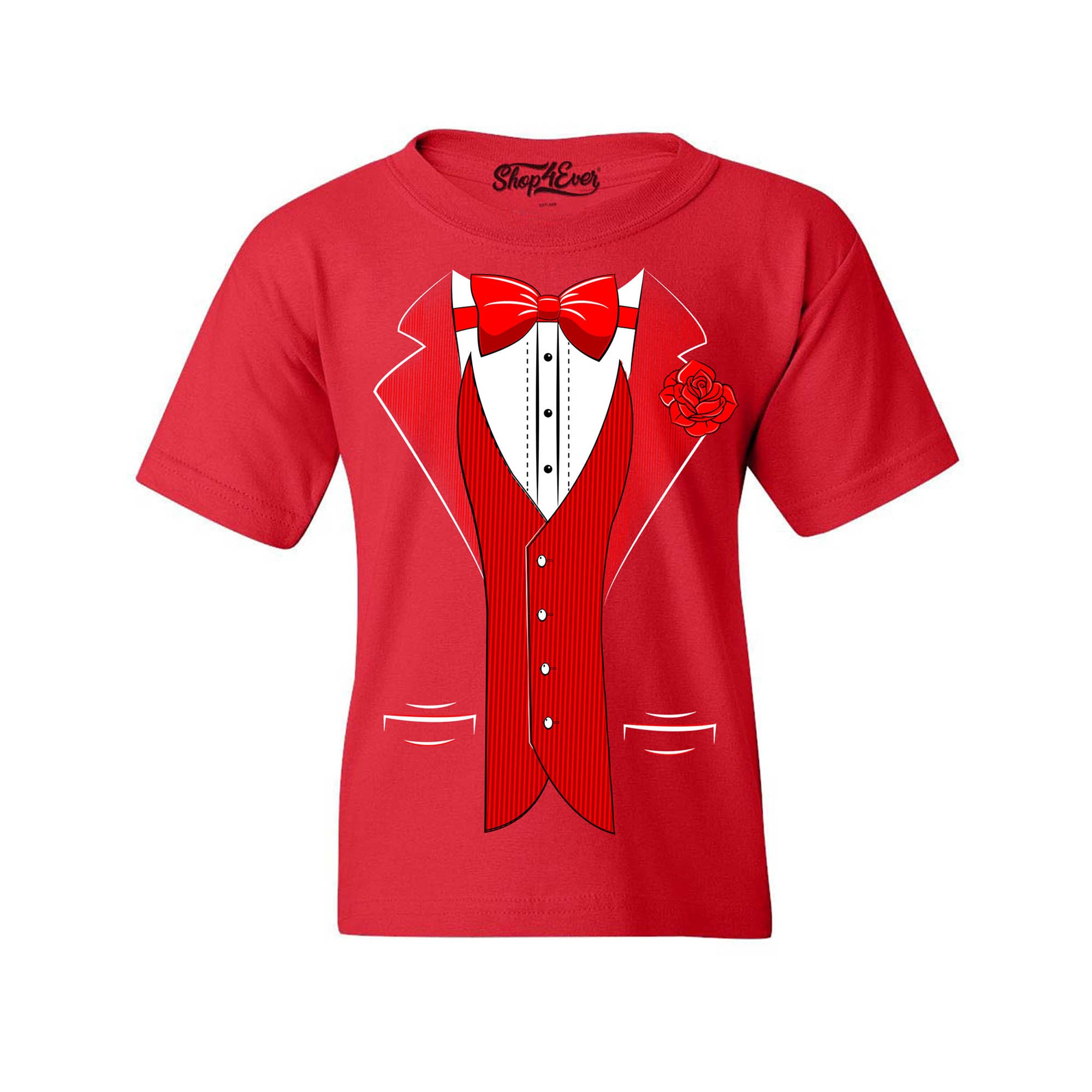 Classic Tuxedo with Red Rose Youth's T-Shirt Party Costume Shirts