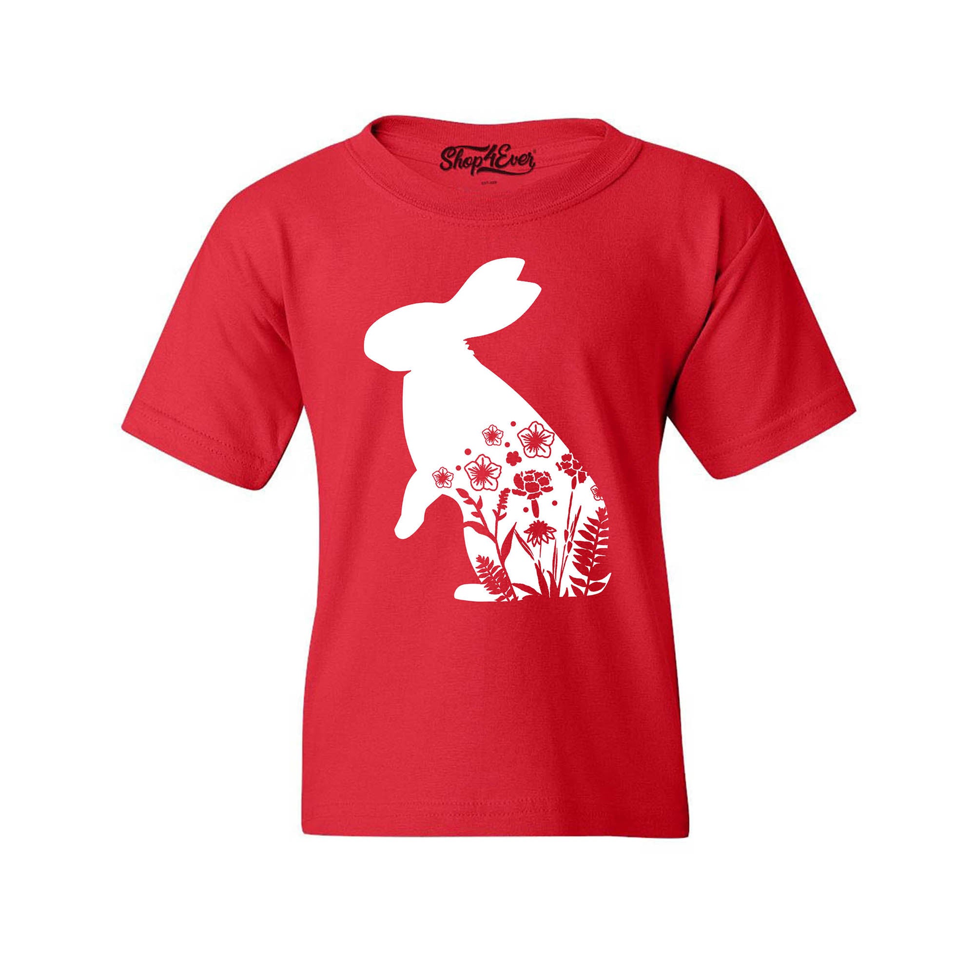 Floral Easter Bunny Rabbit with Spring Flowers Youth's T-Shirt Child Kids Tee