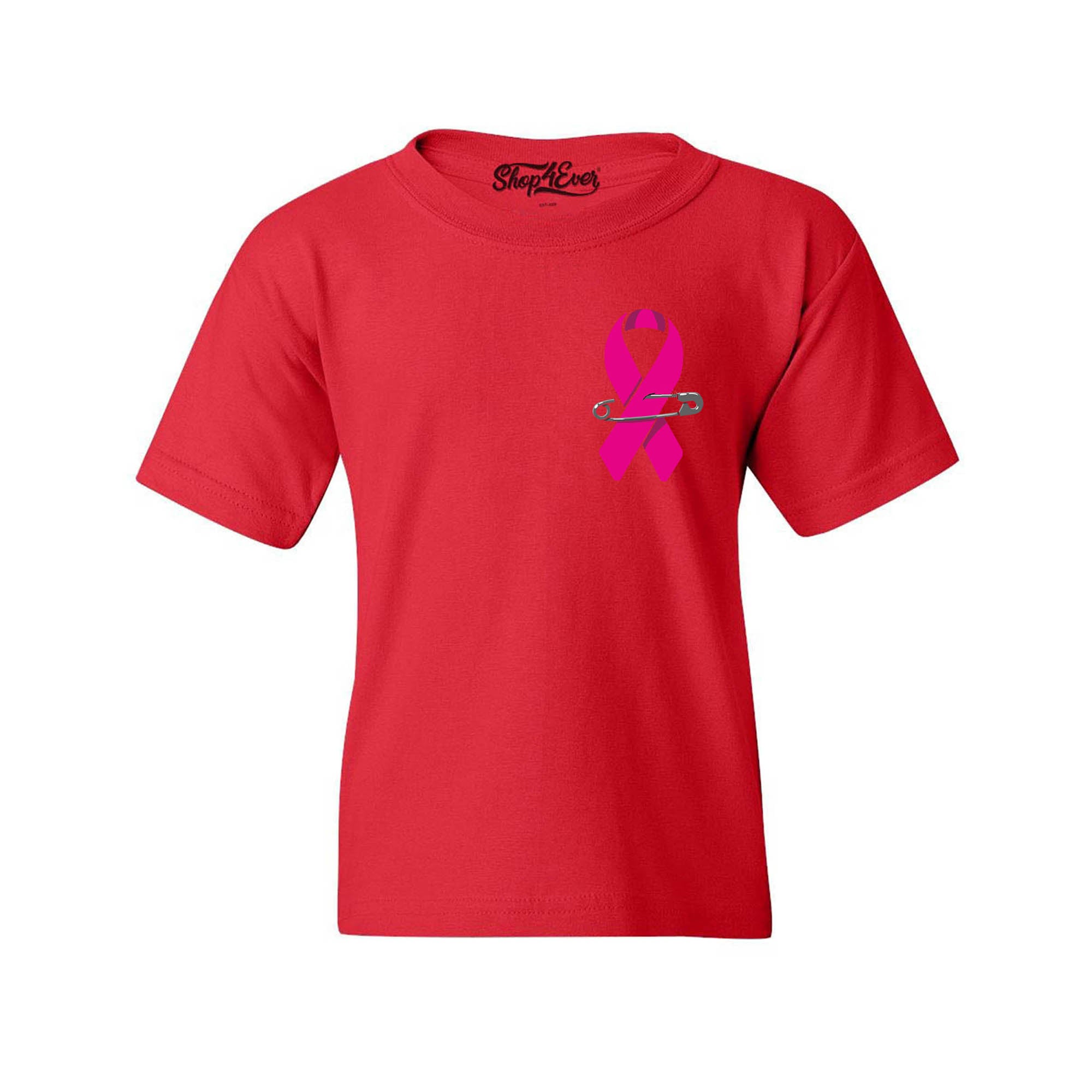 Pink Breast Cancer Ribbon Pin Youth's T-Shirt Support Awareness Child's Tee
