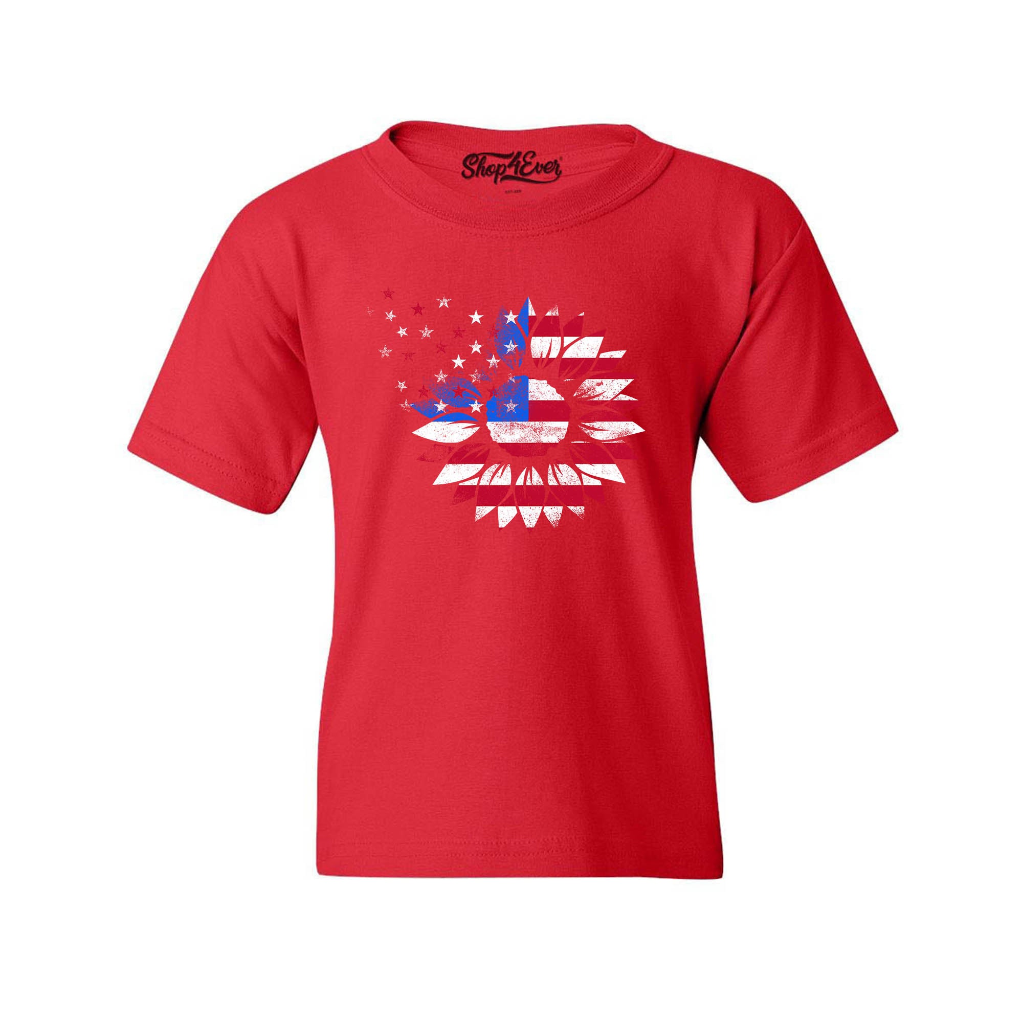 American Flag Sunflower Flower Star 4th of July Child's T-Shirt Kids Tee