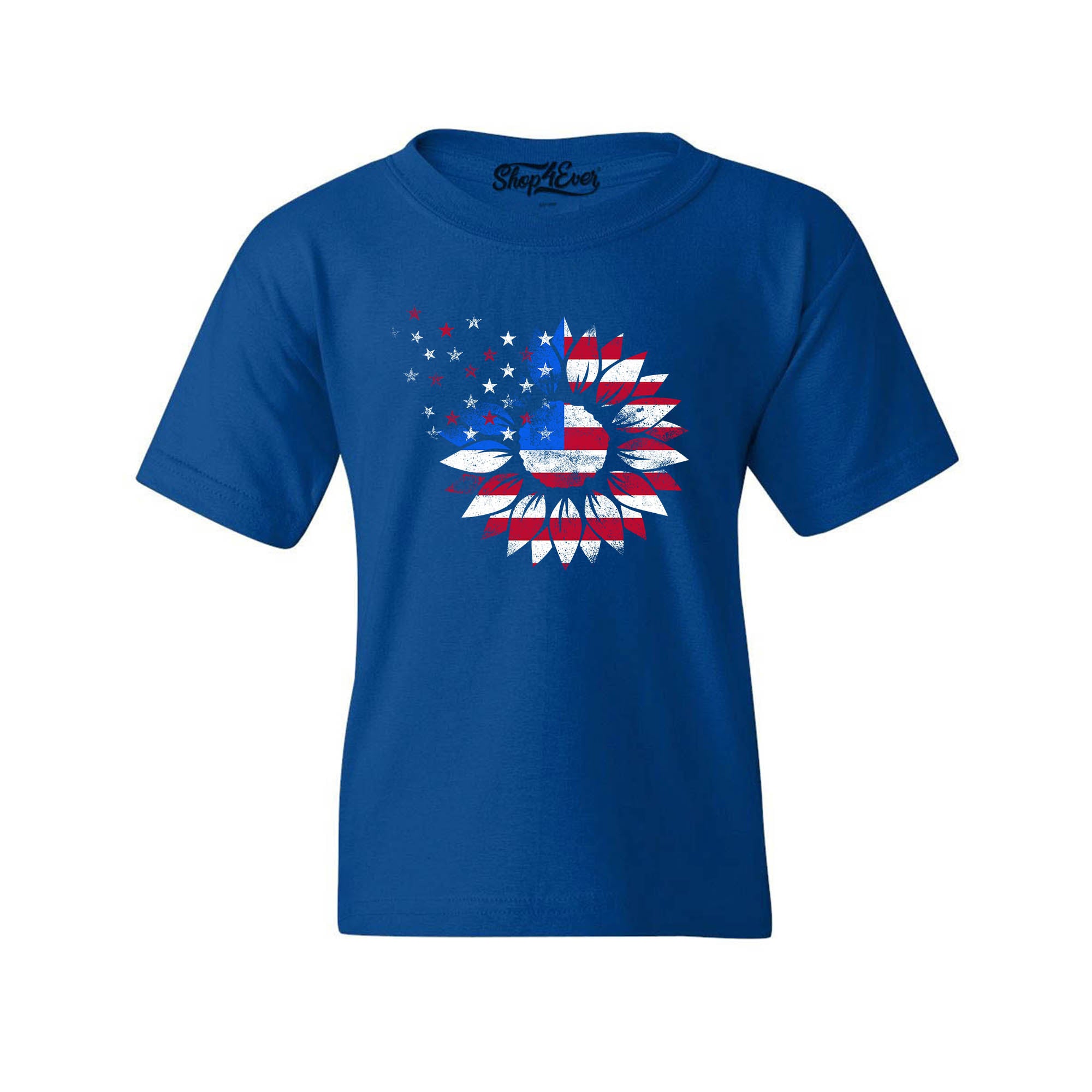 American Flag Sunflower Flower Star 4th of July Child's T-Shirt Kids Tee