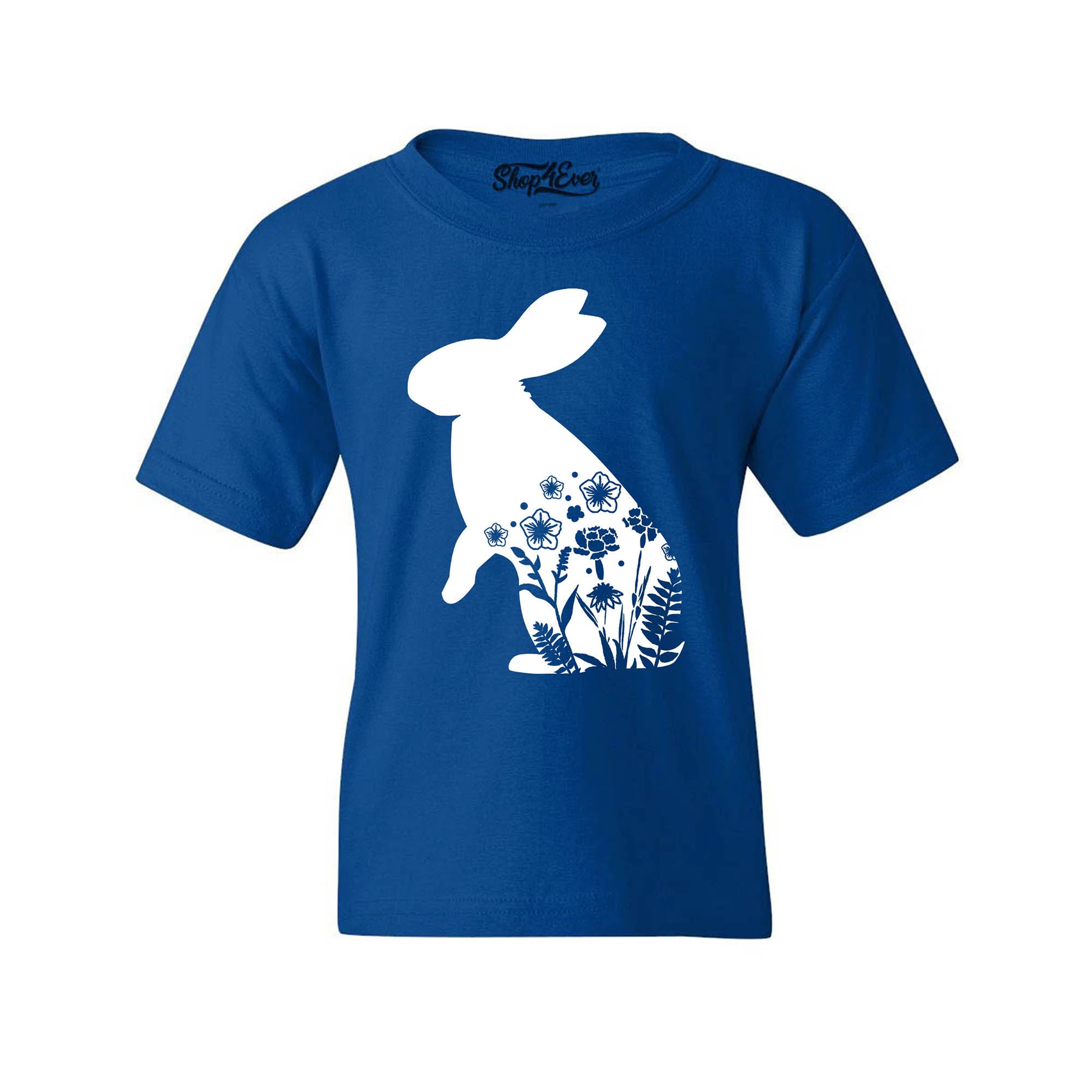 Floral Easter Bunny Rabbit with Spring Flowers Youth's T-Shirt Child Kids Tee
