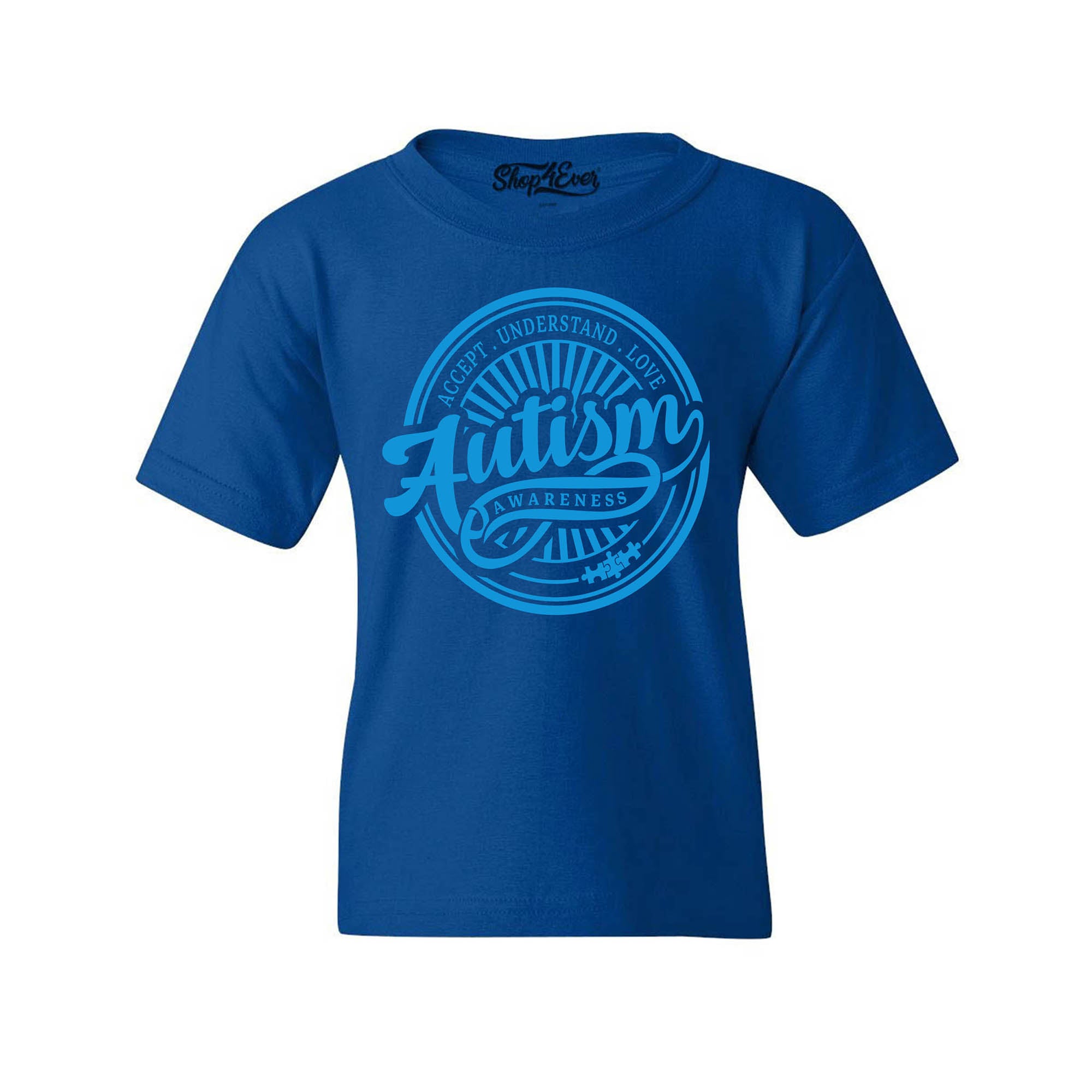 Autism Awareness Accept Understand Love Blue Circle Child's T-Shirt Kids Tee