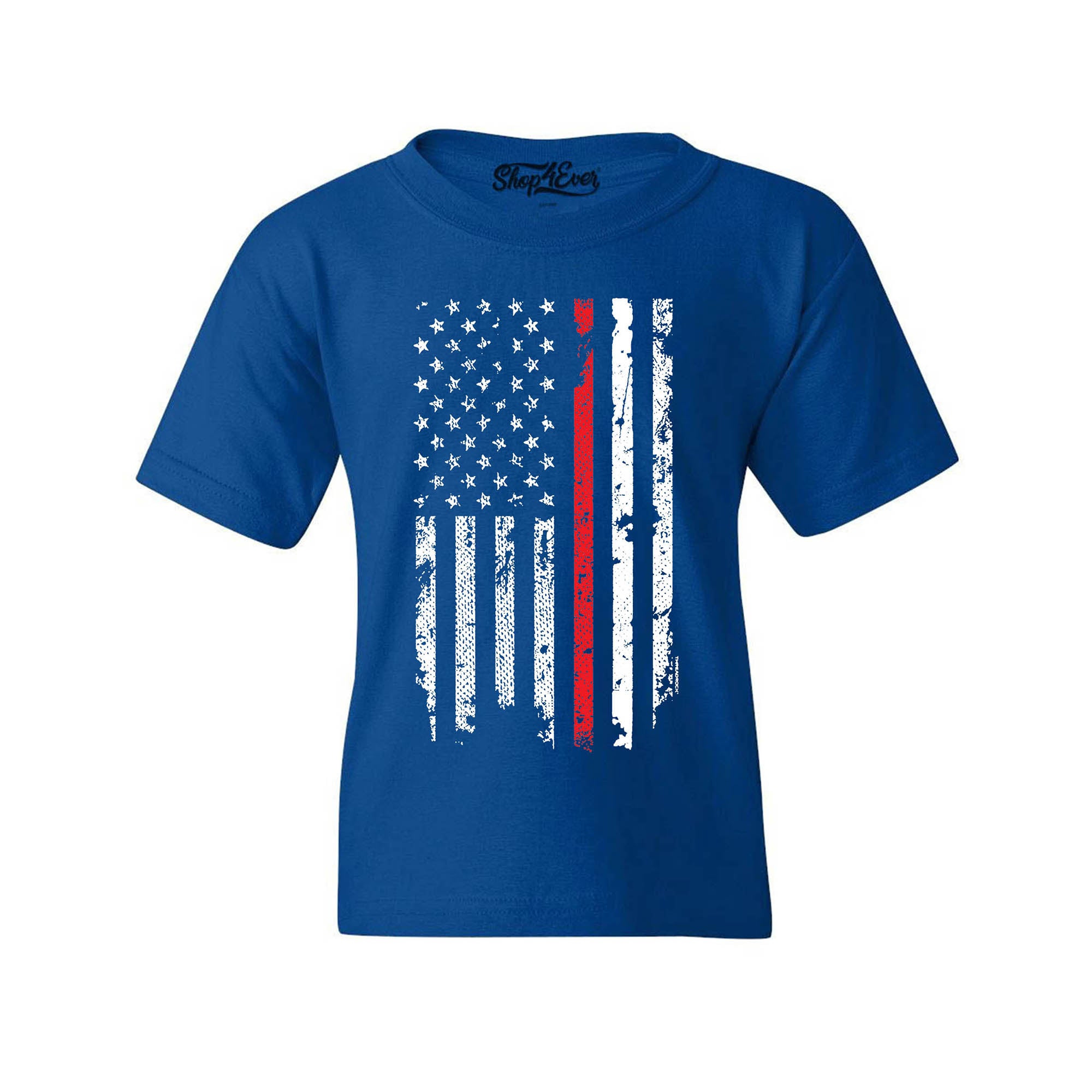 Firefighter American Flag Red Line Stripe USA Youth's T-Shirt 4th of July Shirts
