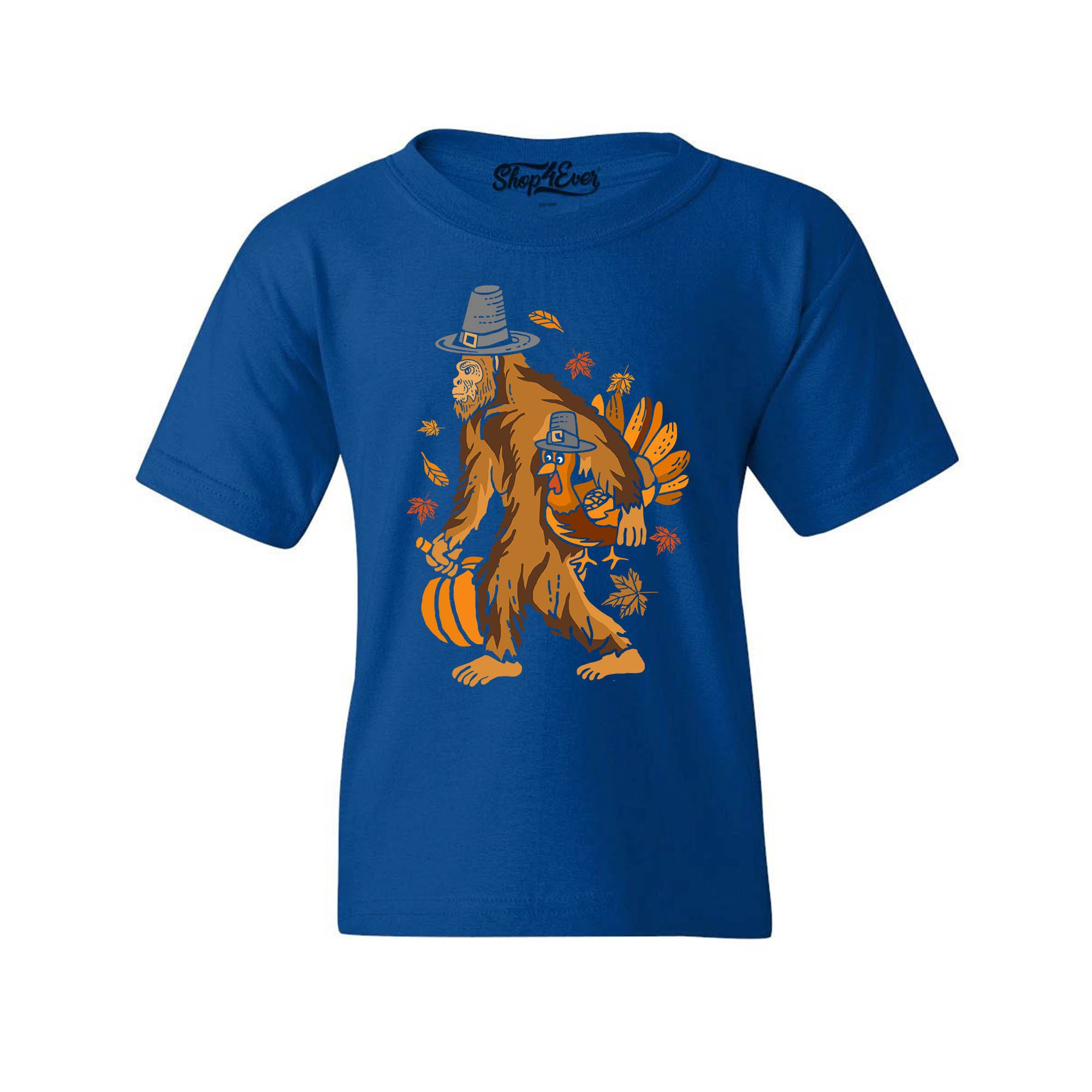 Bigfoot Pilgrim Turkey Pumpkin Thanksgiving Sasquatch Child's T-Shirt Kids Tee