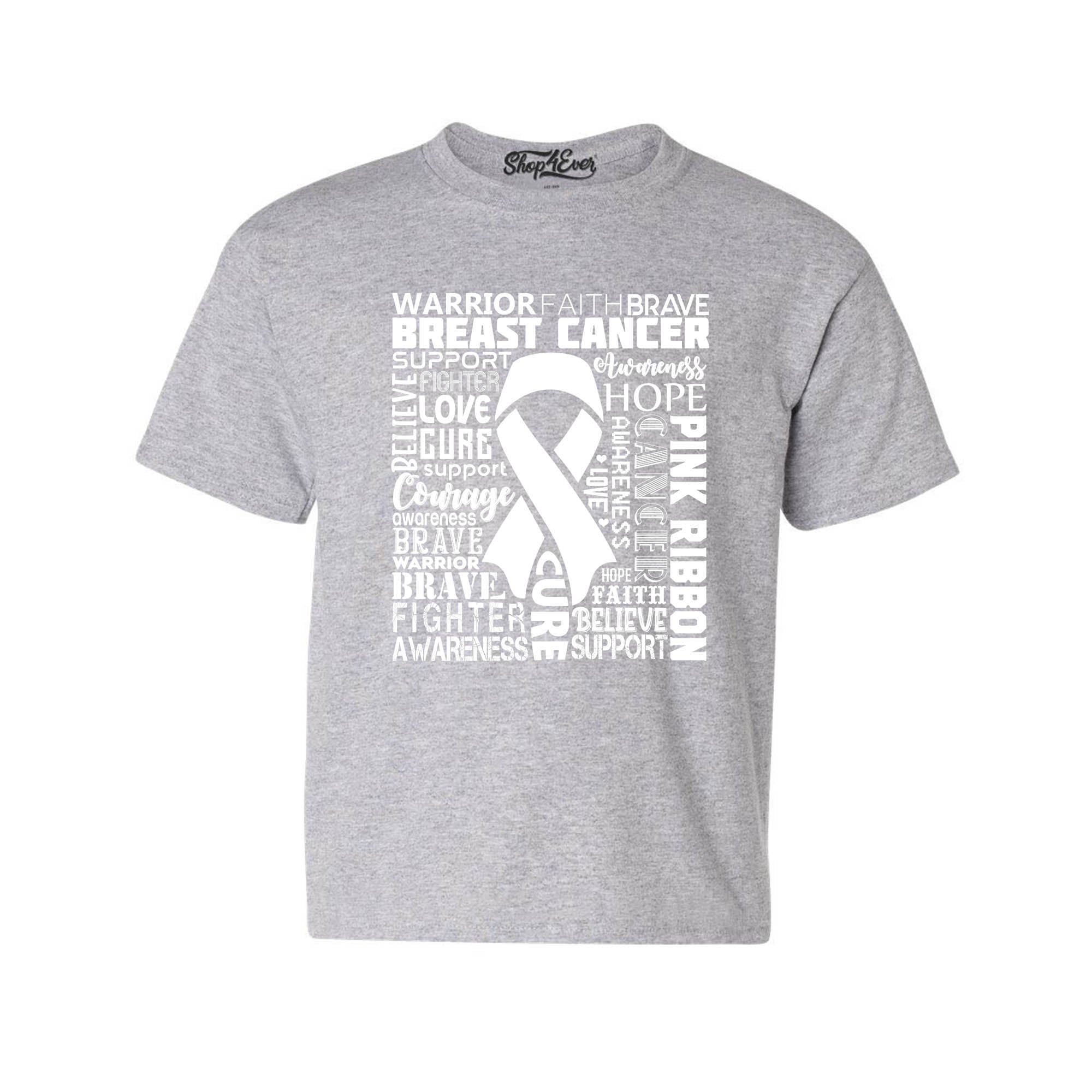 Breast Cancer Awareness White Ribbon Word Cloud Child's T-Shirt Kids Tee