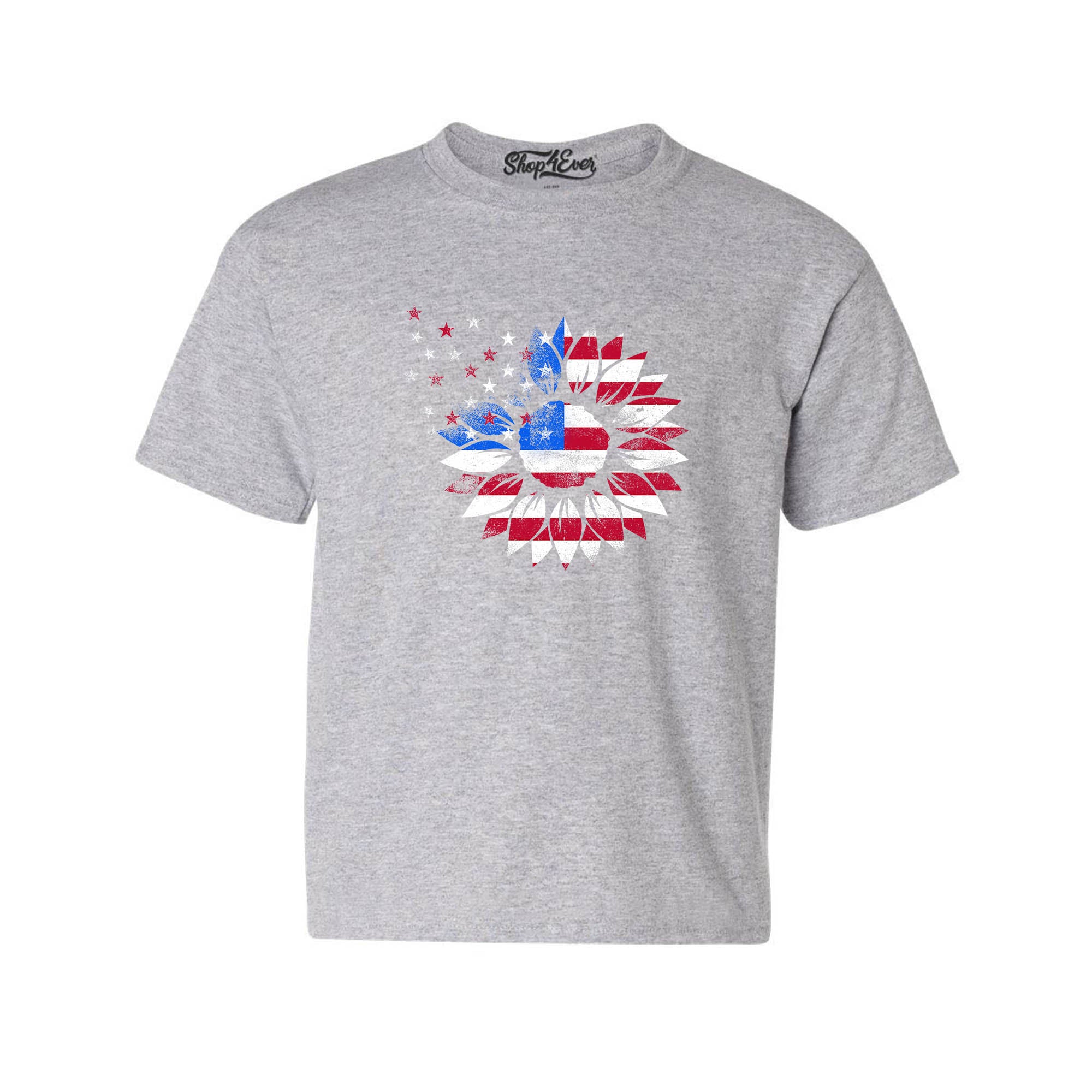American Flag Sunflower Flower Star 4th of July Child's T-Shirt Kids Tee