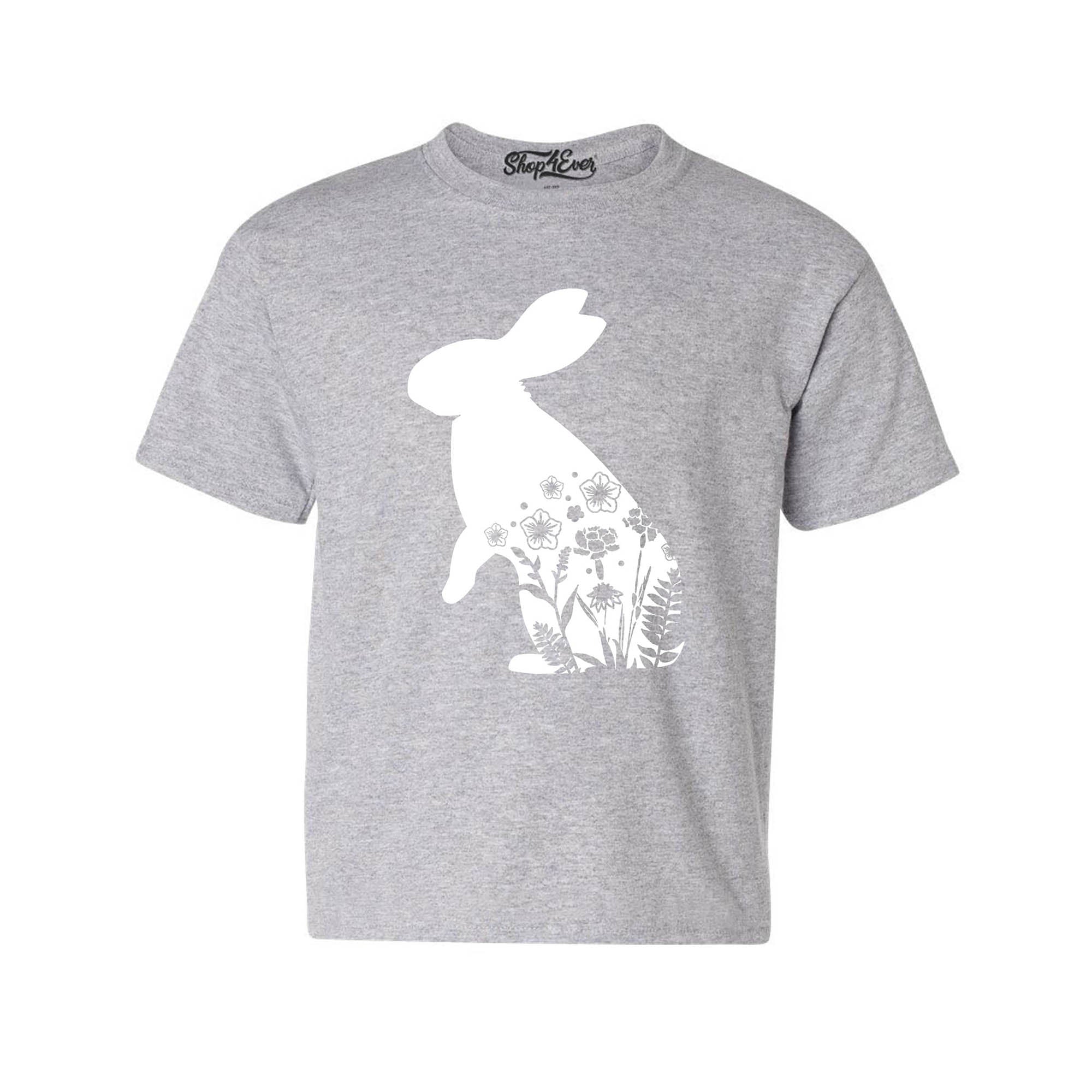 Floral Easter Bunny Rabbit with Spring Flowers Youth's T-Shirt Child Kids Tee