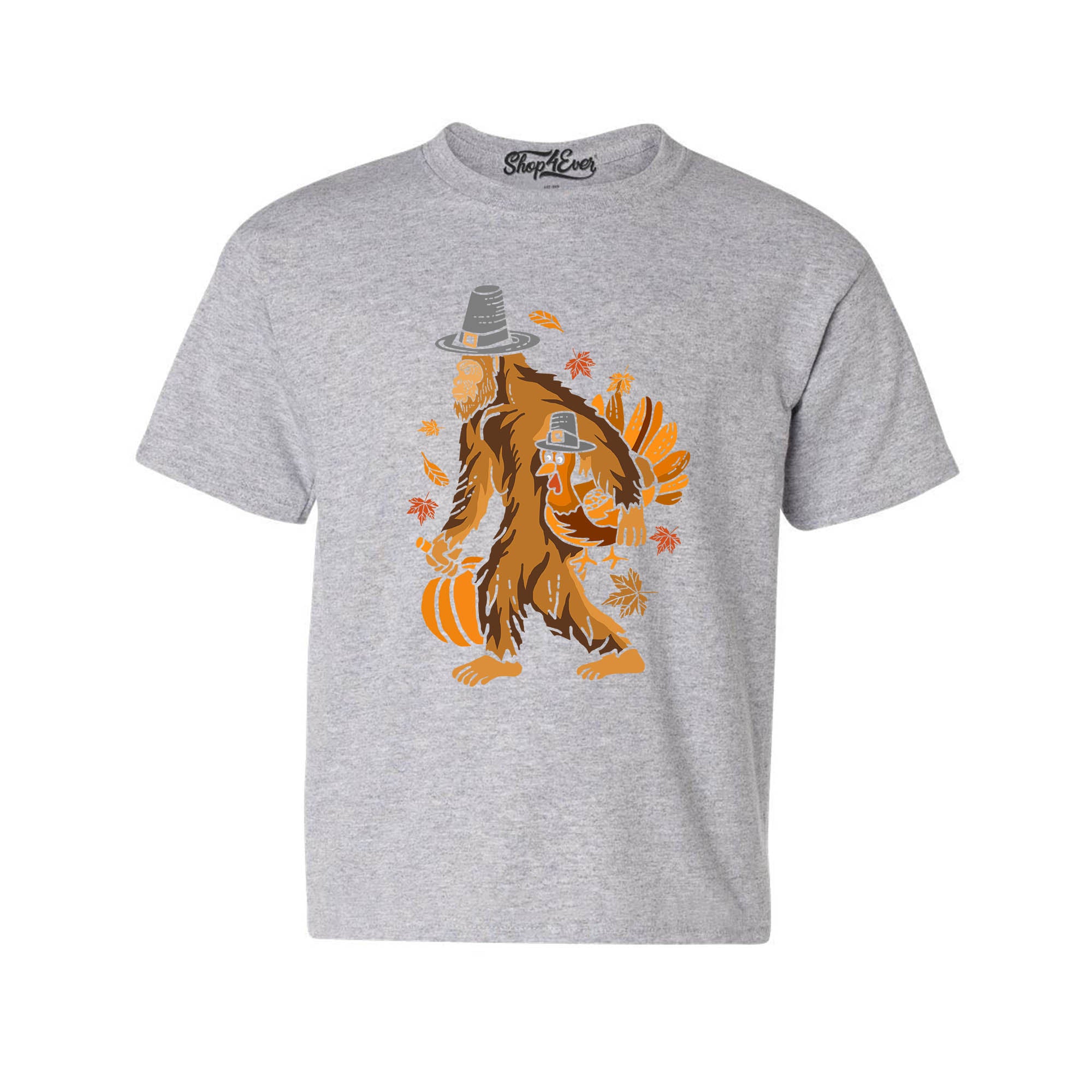 Bigfoot Pilgrim Turkey Pumpkin Thanksgiving Sasquatch Child's T-Shirt Kids Tee