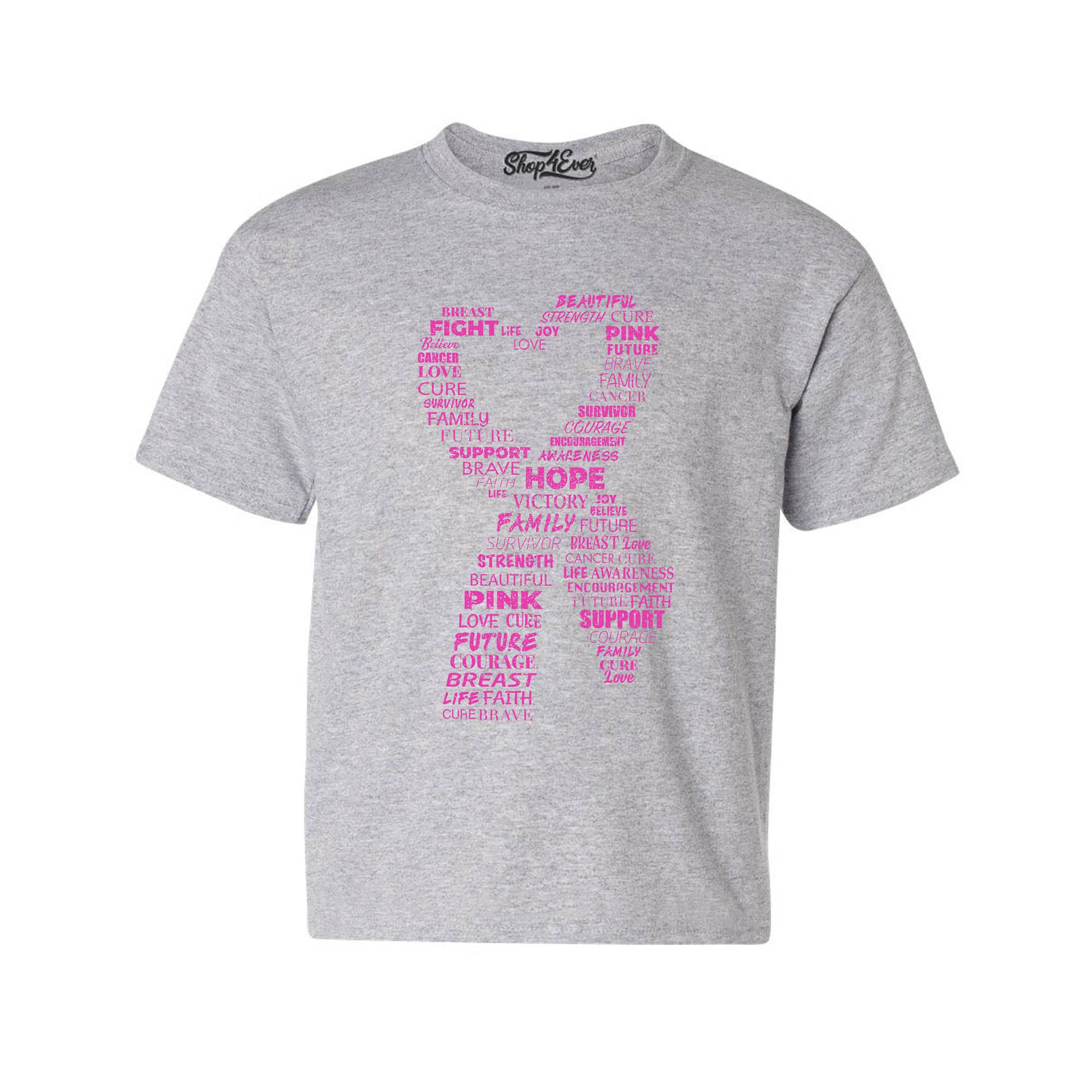 Pink Heart Ribbon Montage Breast Cancer Word Cloud Youth's T-Shirt