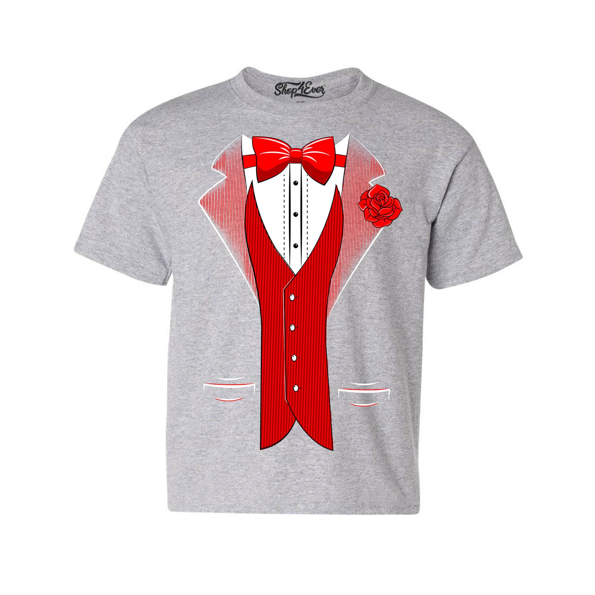 Classic Tuxedo with Red Rose Youth's T-Shirt Party Costume Shirts