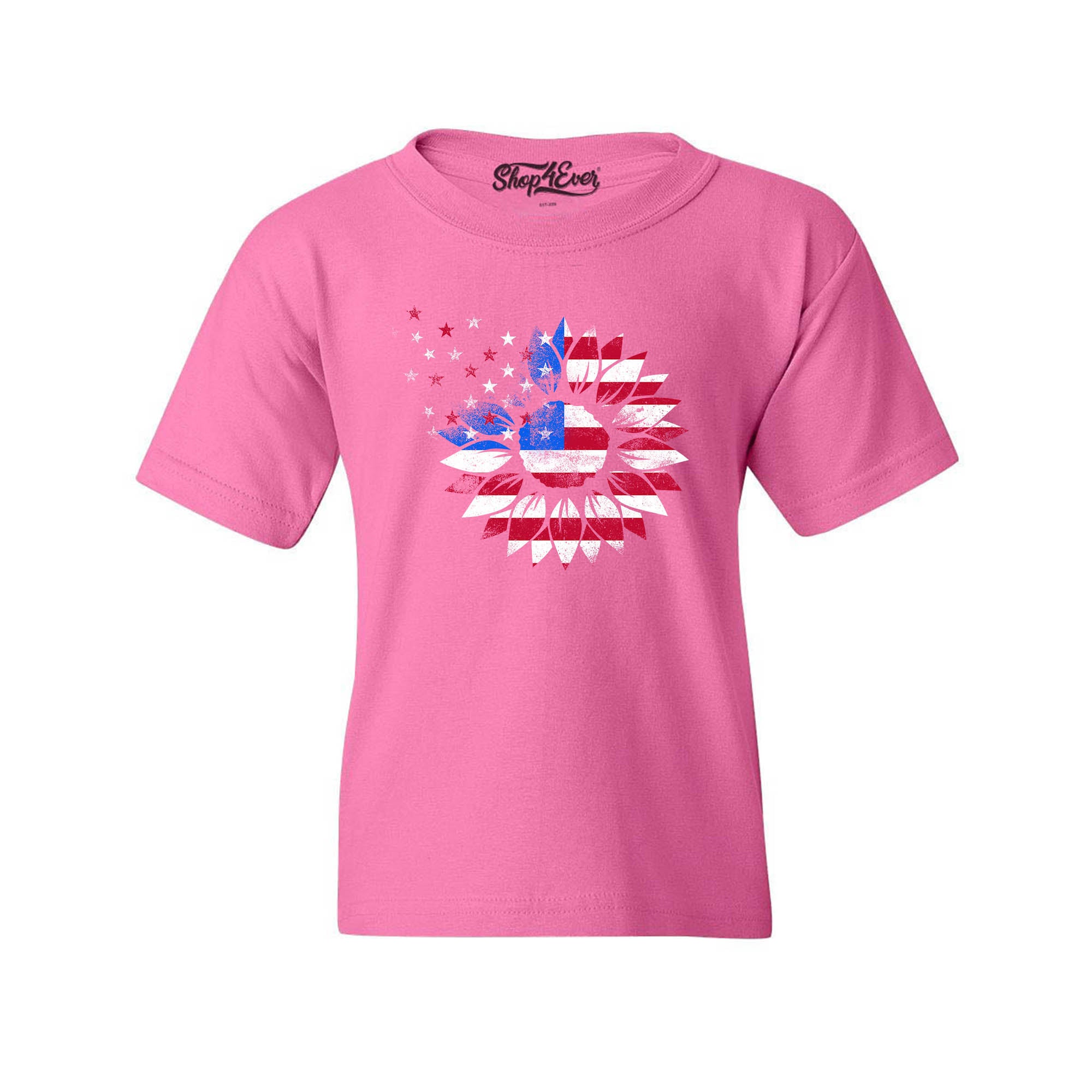American Flag Sunflower Flower Star 4th of July Child's T-Shirt Kids Tee