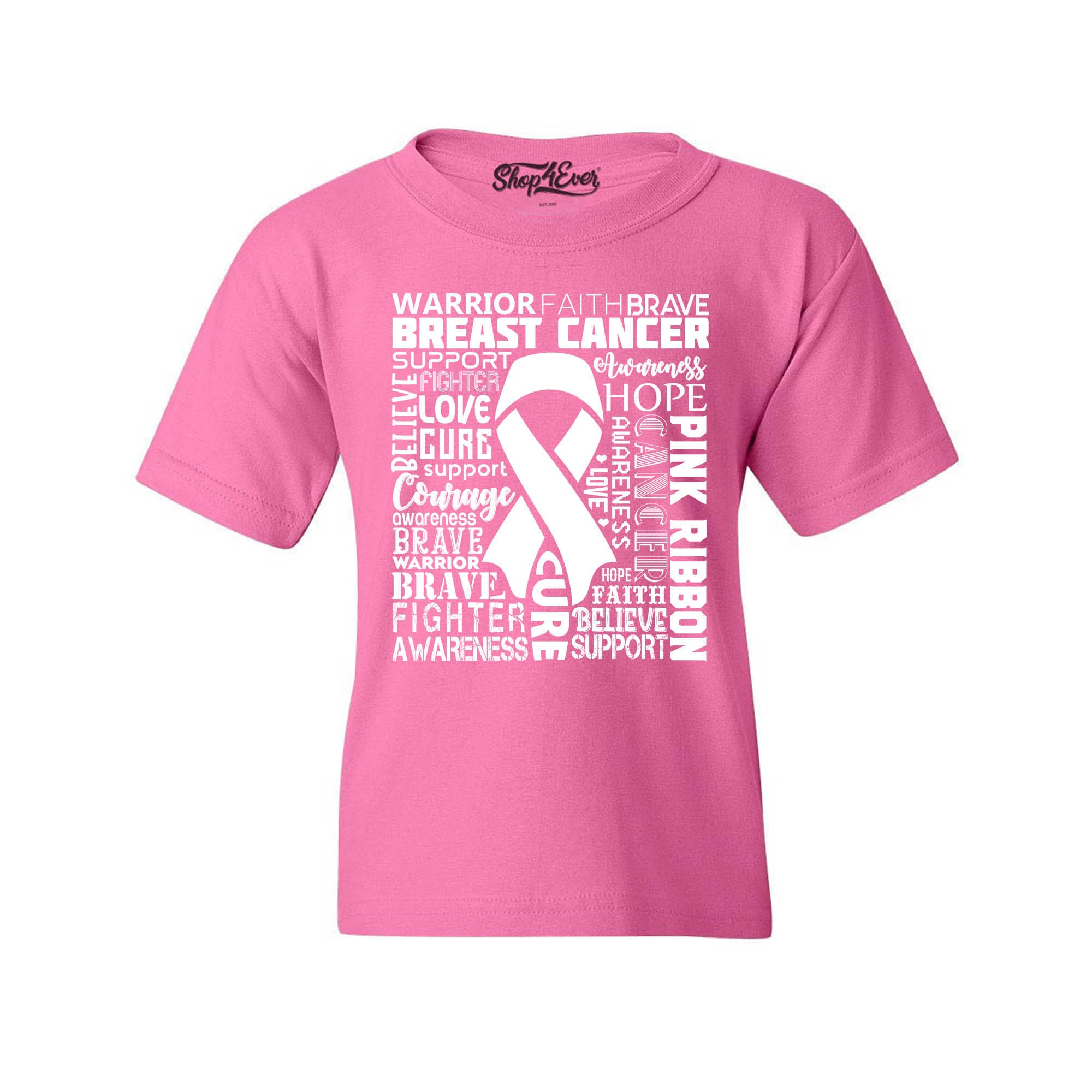 Breast Cancer Awareness White Ribbon Word Cloud Child's T-Shirt Kids Tee